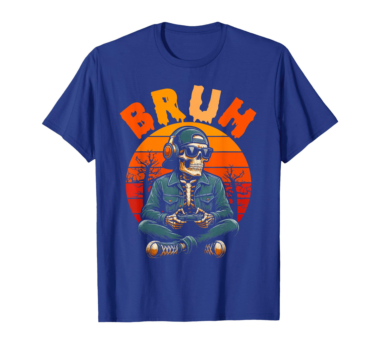 Bruh Skeleton Gamer Video Halloween Gaming Boys Men Kids T-Shirt