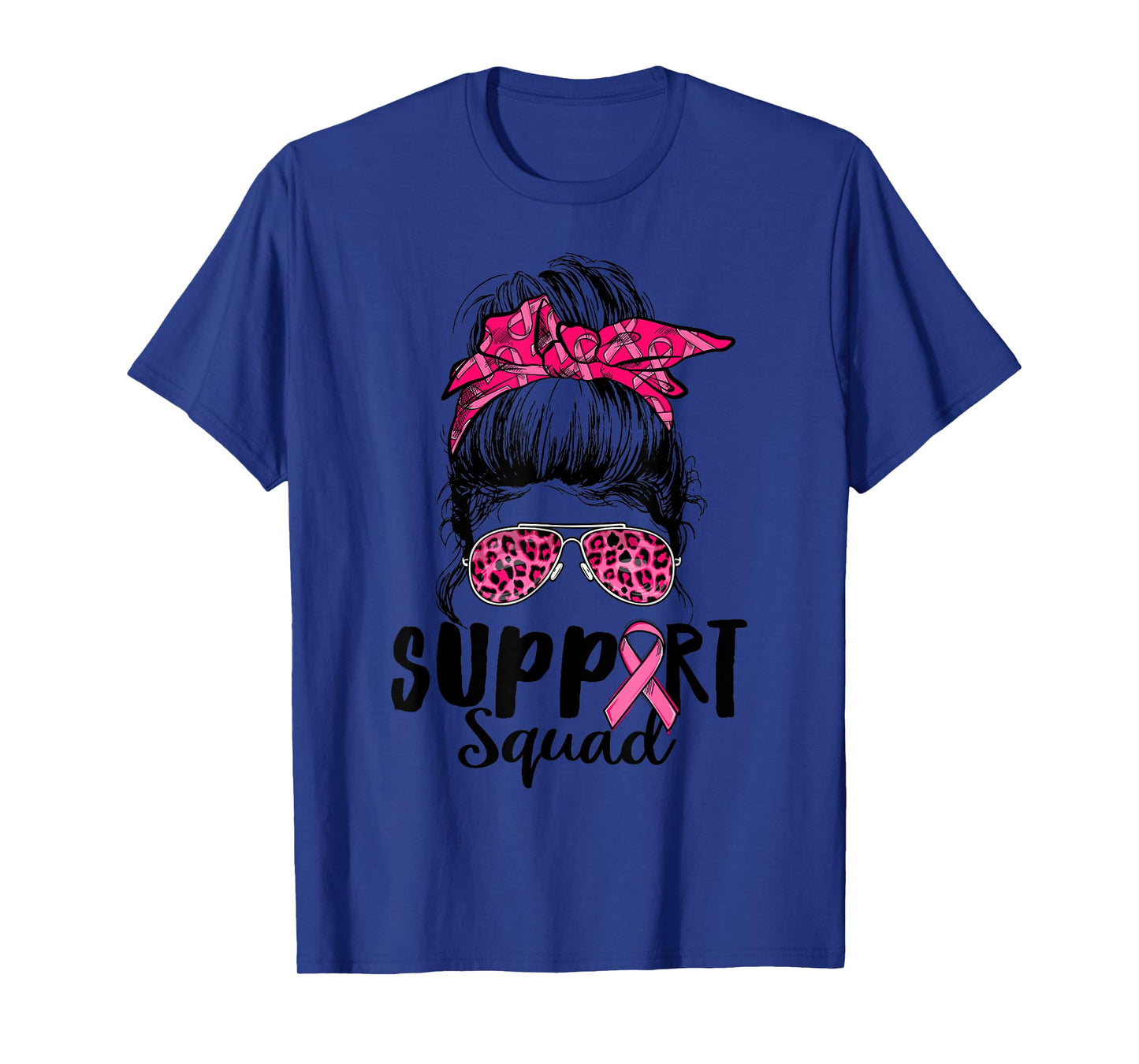 Support Squad Messy Bun Pink Warrior Breast Cancer Awareness T-Shirt