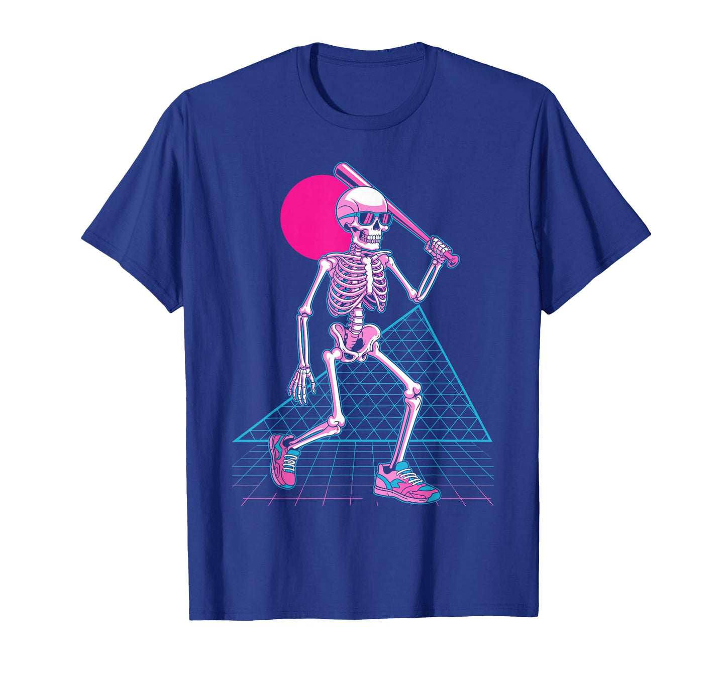 Retro 80s Skeleton Baseball Vaporwave Halloween Graphic T-Shirt