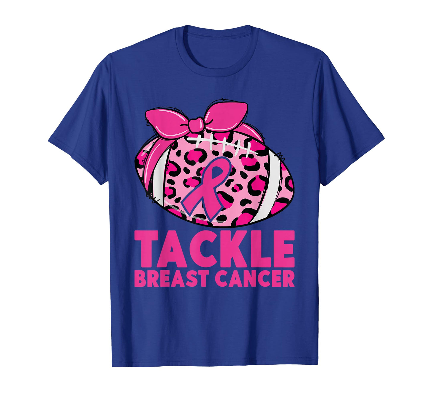 Tackle Breast Cancer Awareness Pink Ribbon Leopard Football T-Shirt