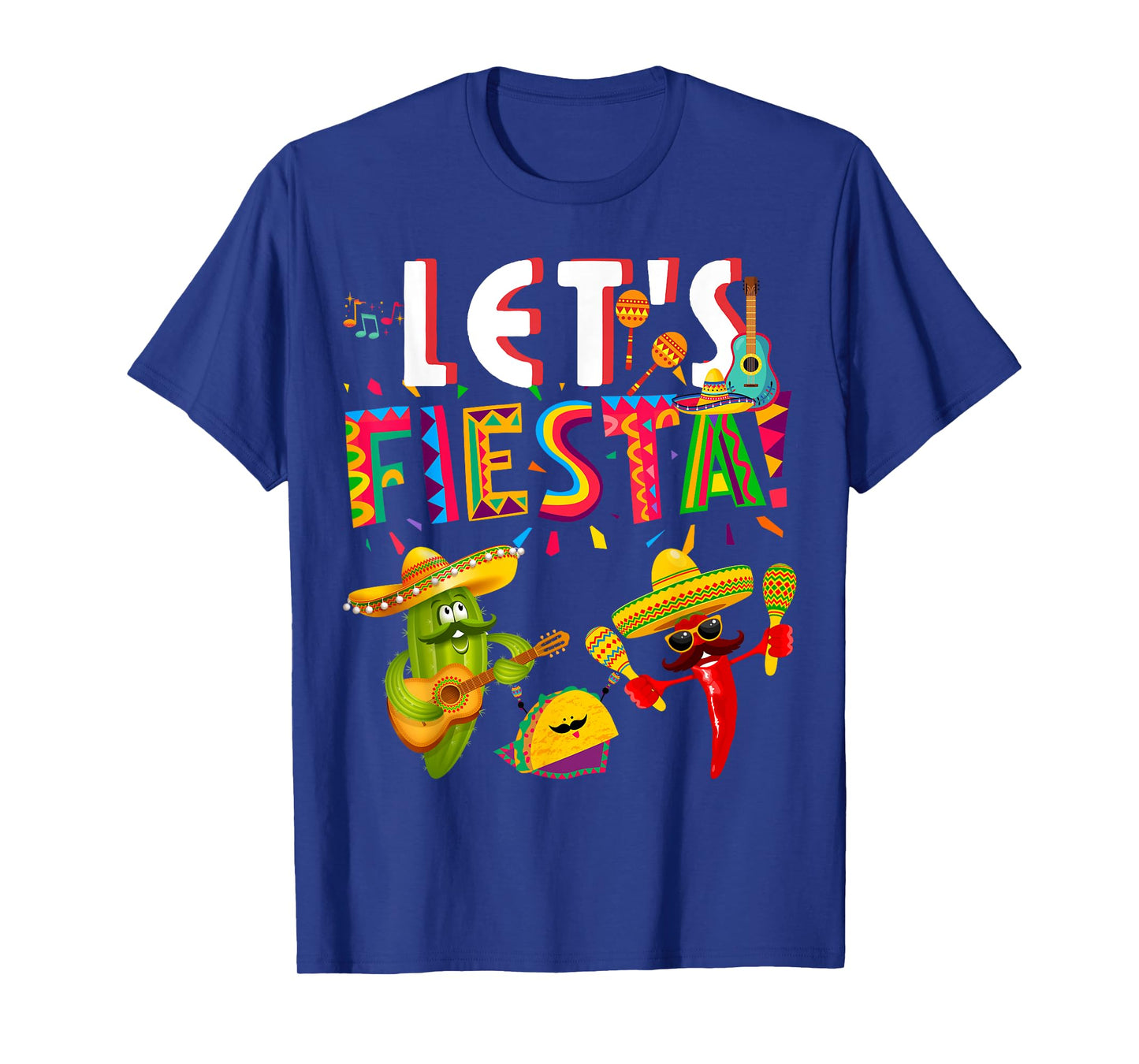 Let's Mexican Fiesta Cinco De Mayo Party Colourful Guitar T-Shirt
