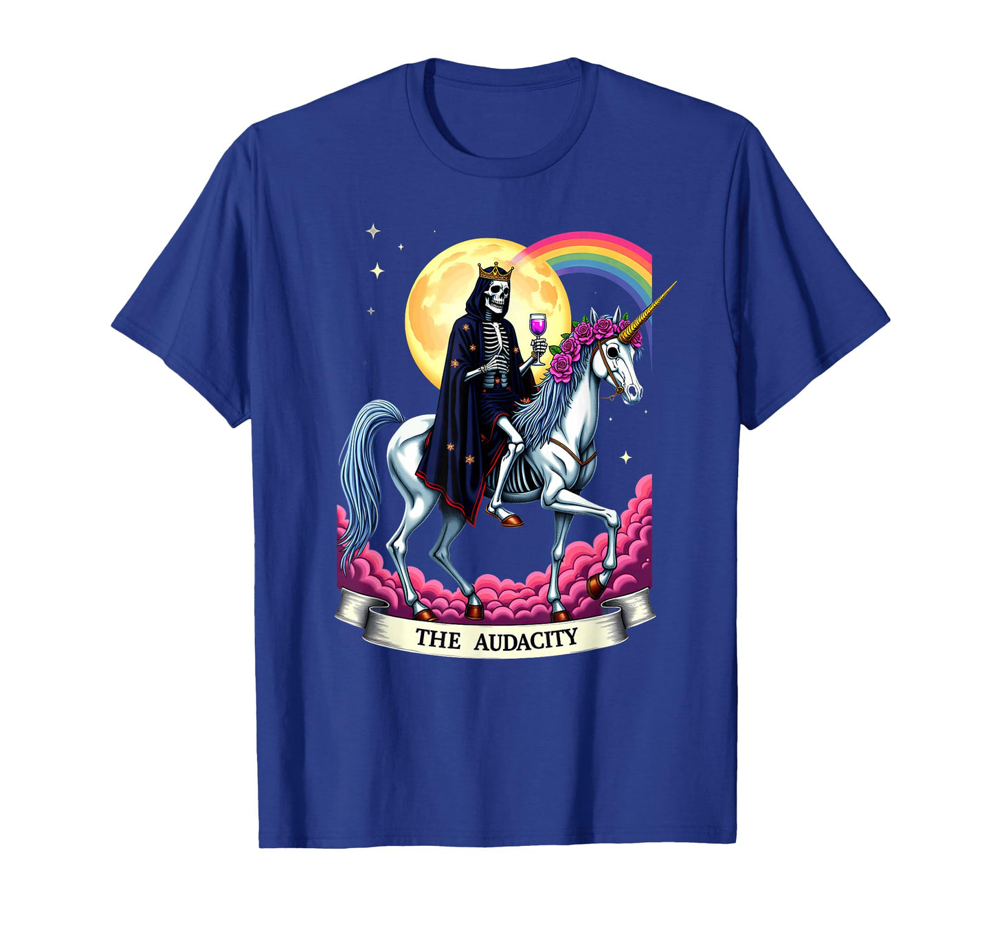 Tarot Card The Audacity King Skeleton Riding Unicorn T-Shirt