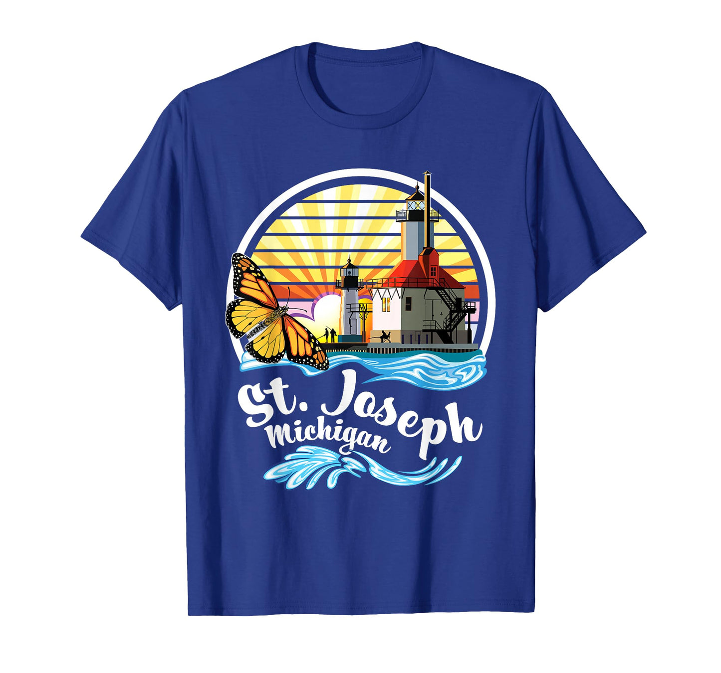 St. Joseph MI Lighthouses & Butterfly at Silver Beach Design T-Shirt