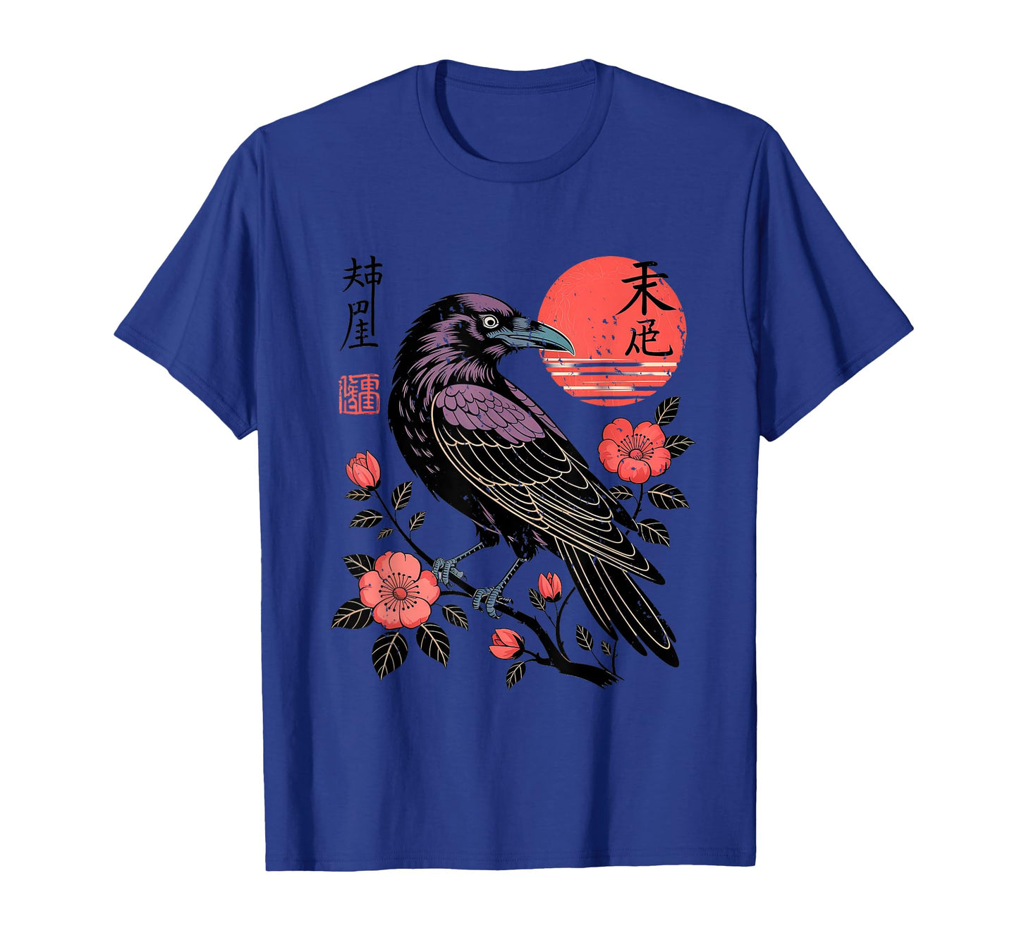 Raven with Poppies Moon and Flowers Gothic Botanical Crow T-Shirt