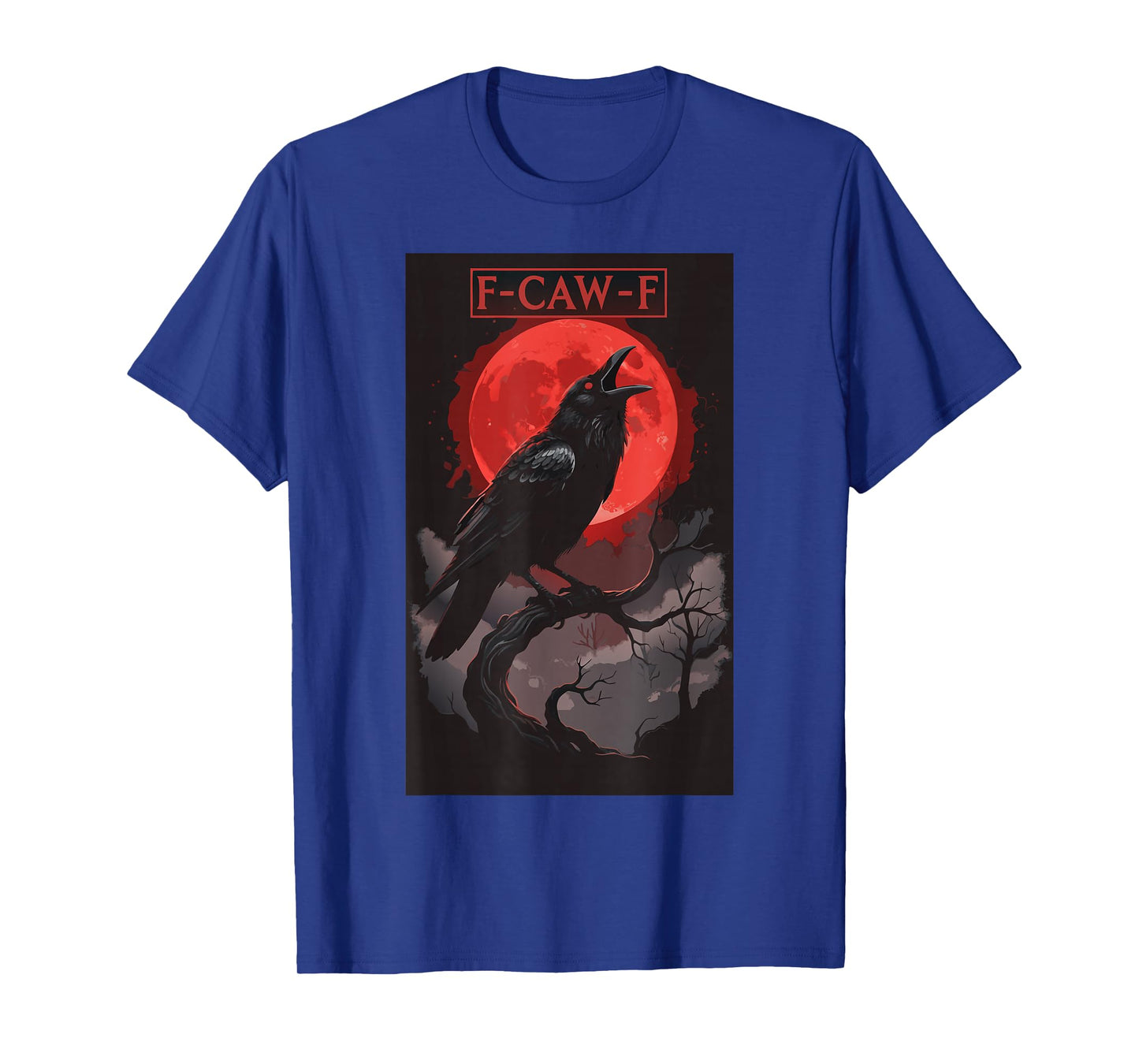 F-CAW-F Black Crow Screaming Blood Moon Gothic Raven T-Shirt