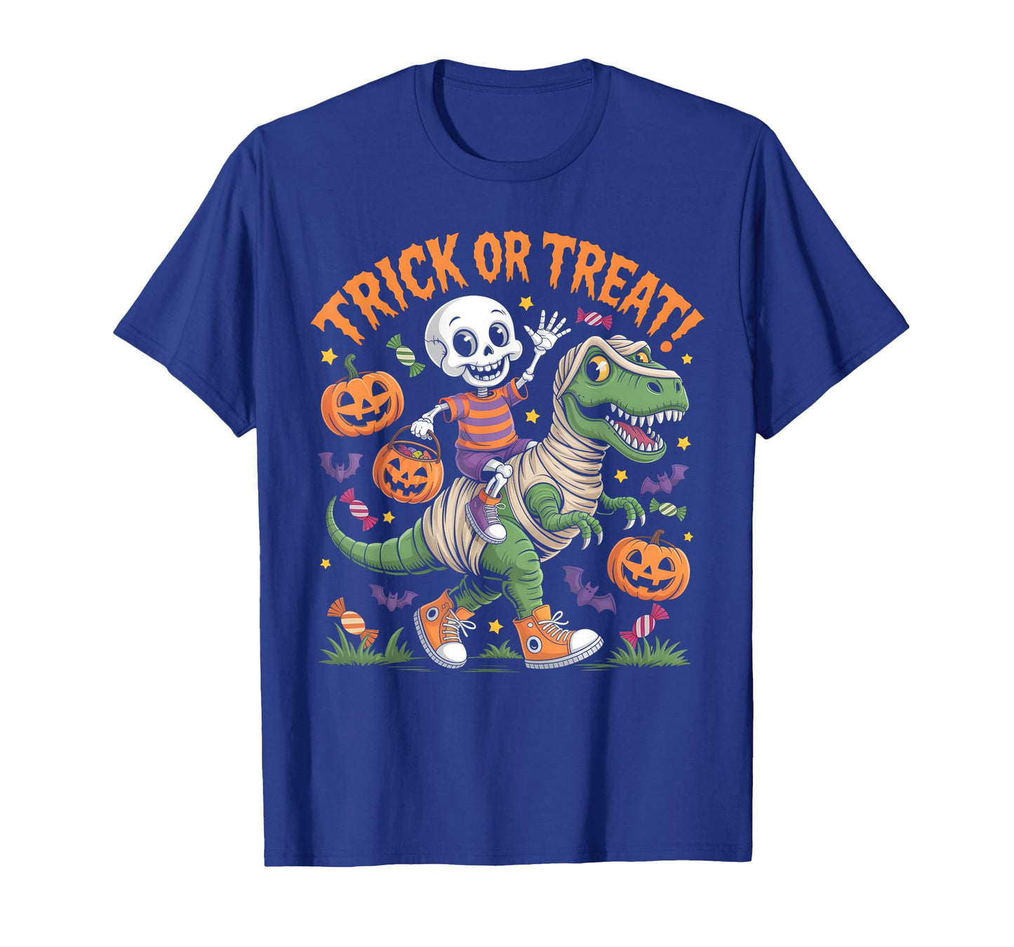 Cute Dino Halloween Skeleton Riding Mummy Dinosaur Rex Kids T-Shirt