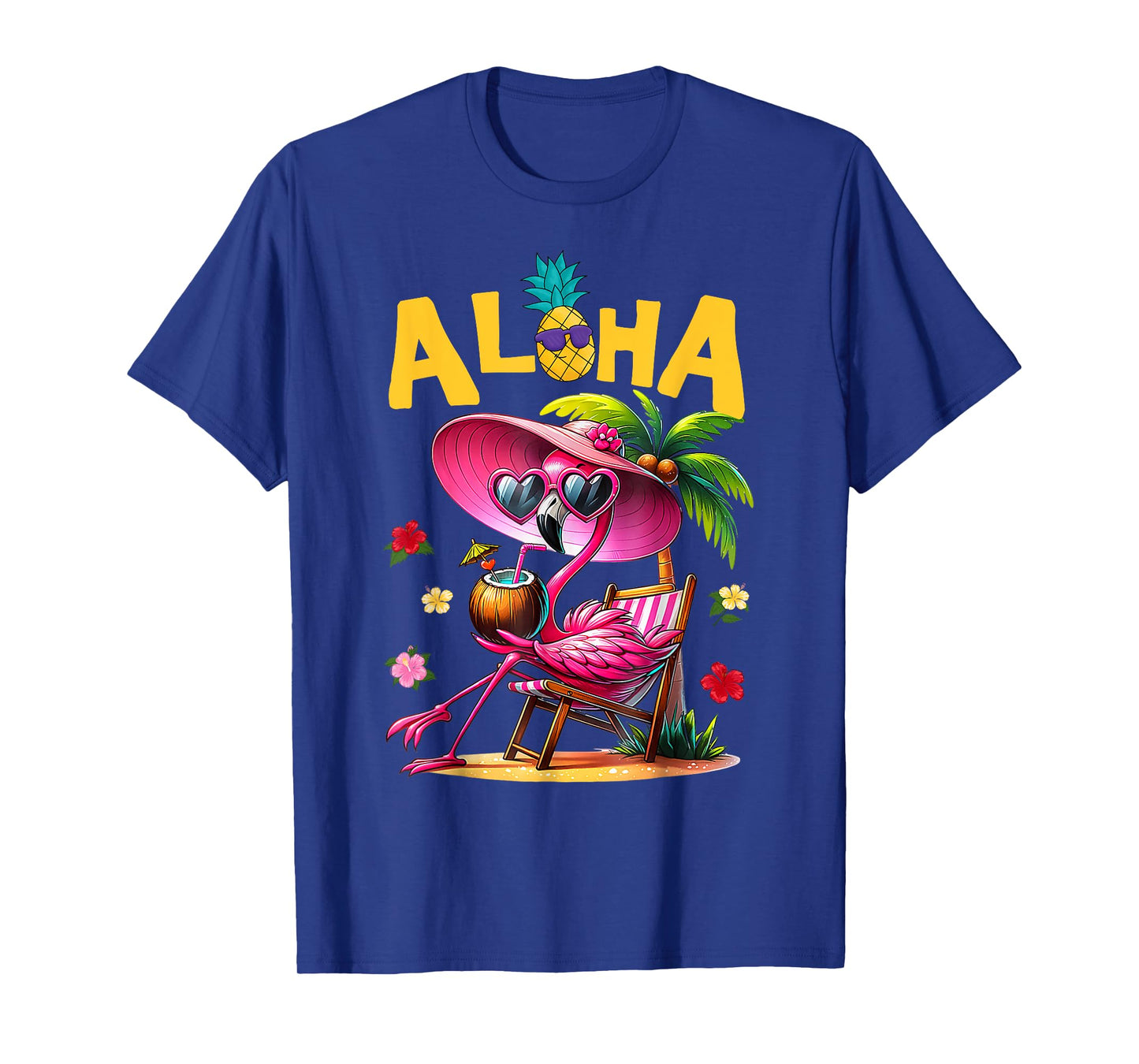 Aloha Flamingo Summer Vibes Beach Palm Tree Summer Vacation T-Shirt
