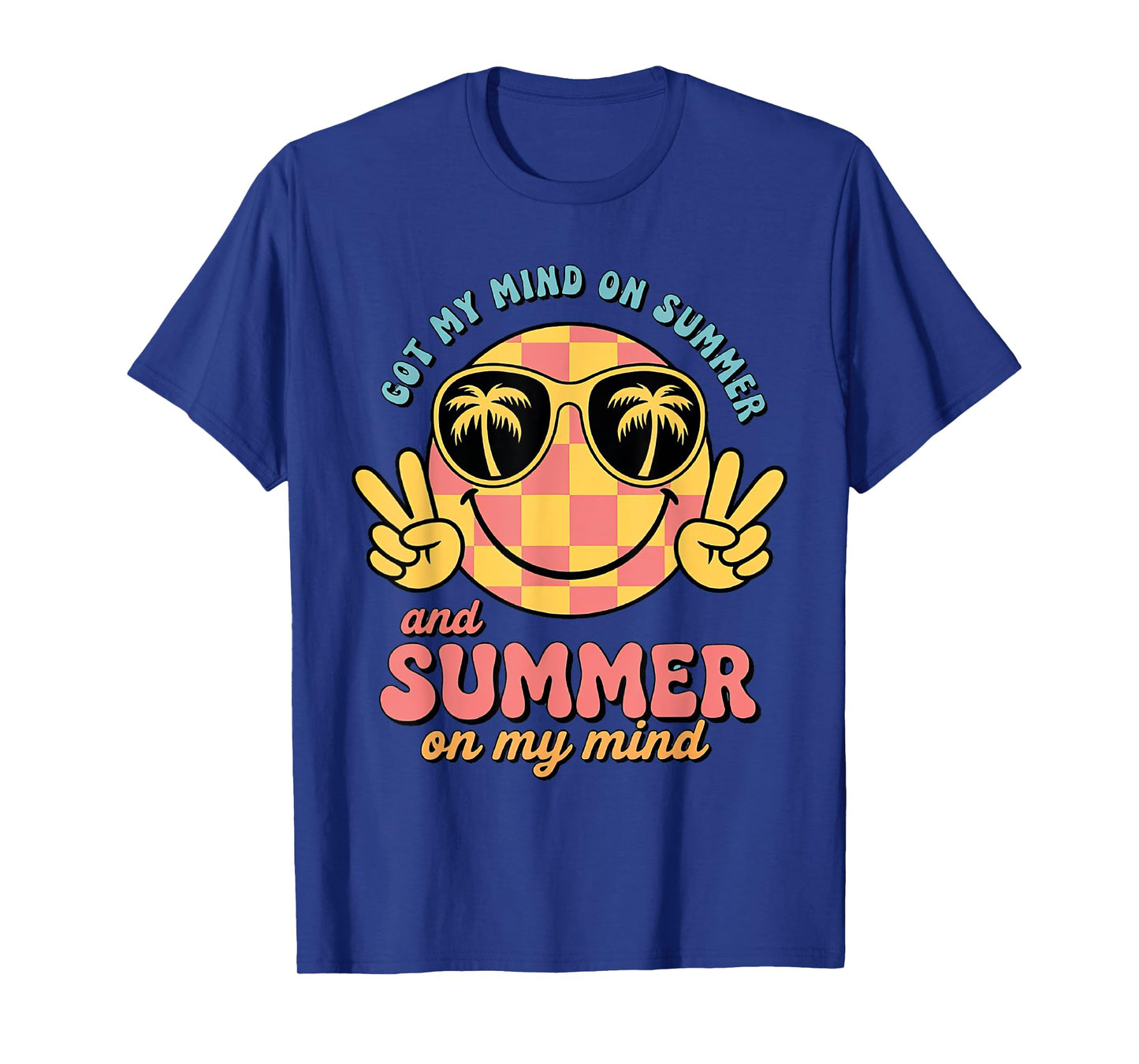 Groovy Happy Face Summer Vibes Got My Mind On Summer Teacher T-Shirt