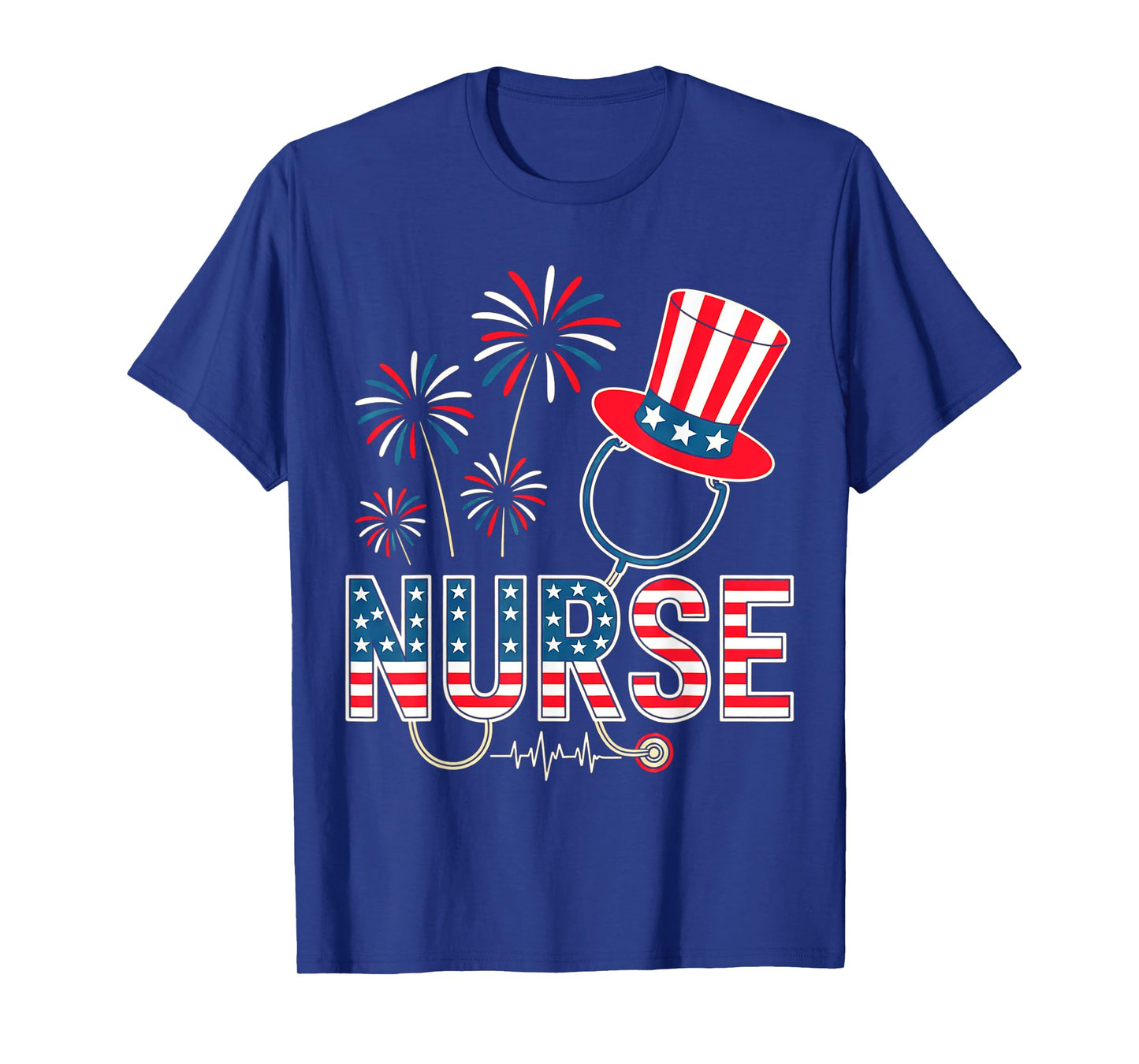 Patriotic Nurse USA Flag Fireworks 4th of July women Nurse T-Shirt