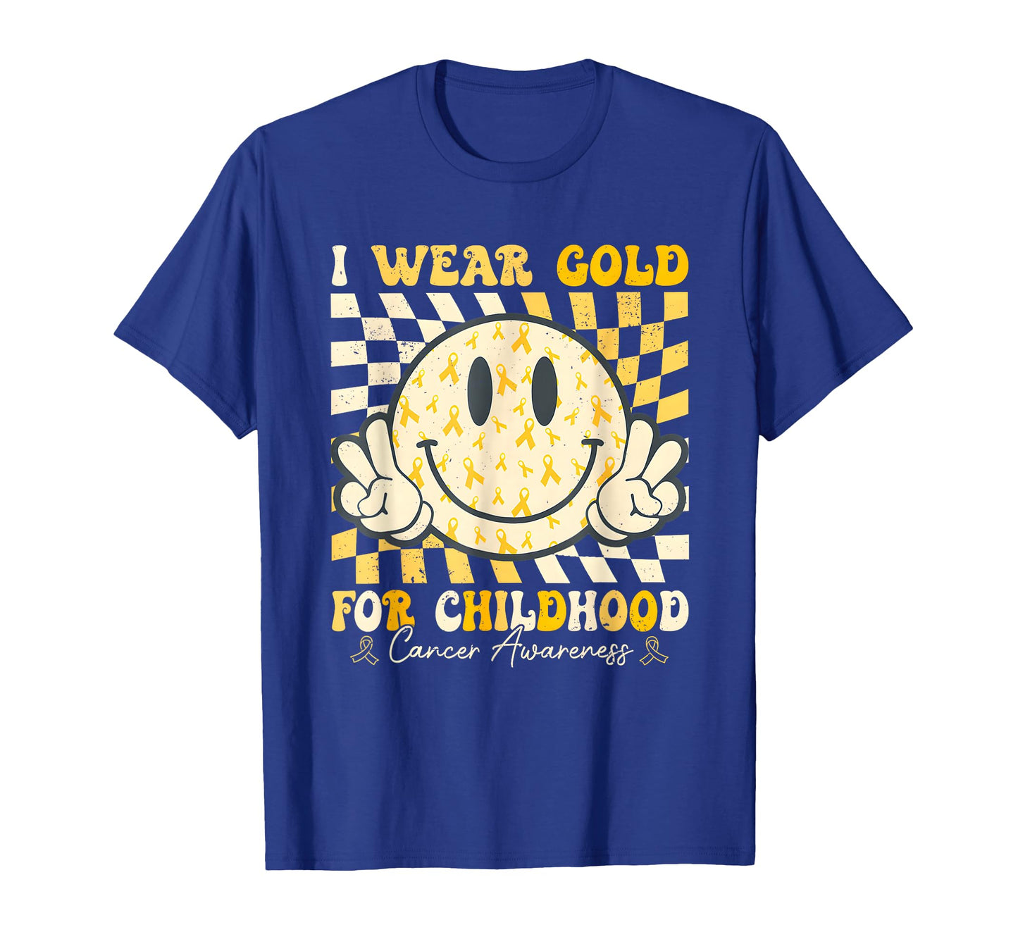 Groovy I Wear Gold for Childhood Cancer Awareness Ribbon T-Shirt