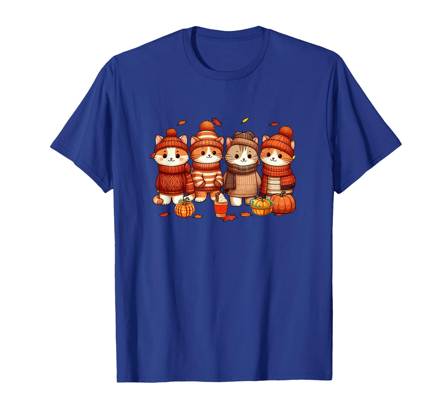 Group Cats Thanksgiving Pilgrim Fall Leaves Pumpkins T-Shirt