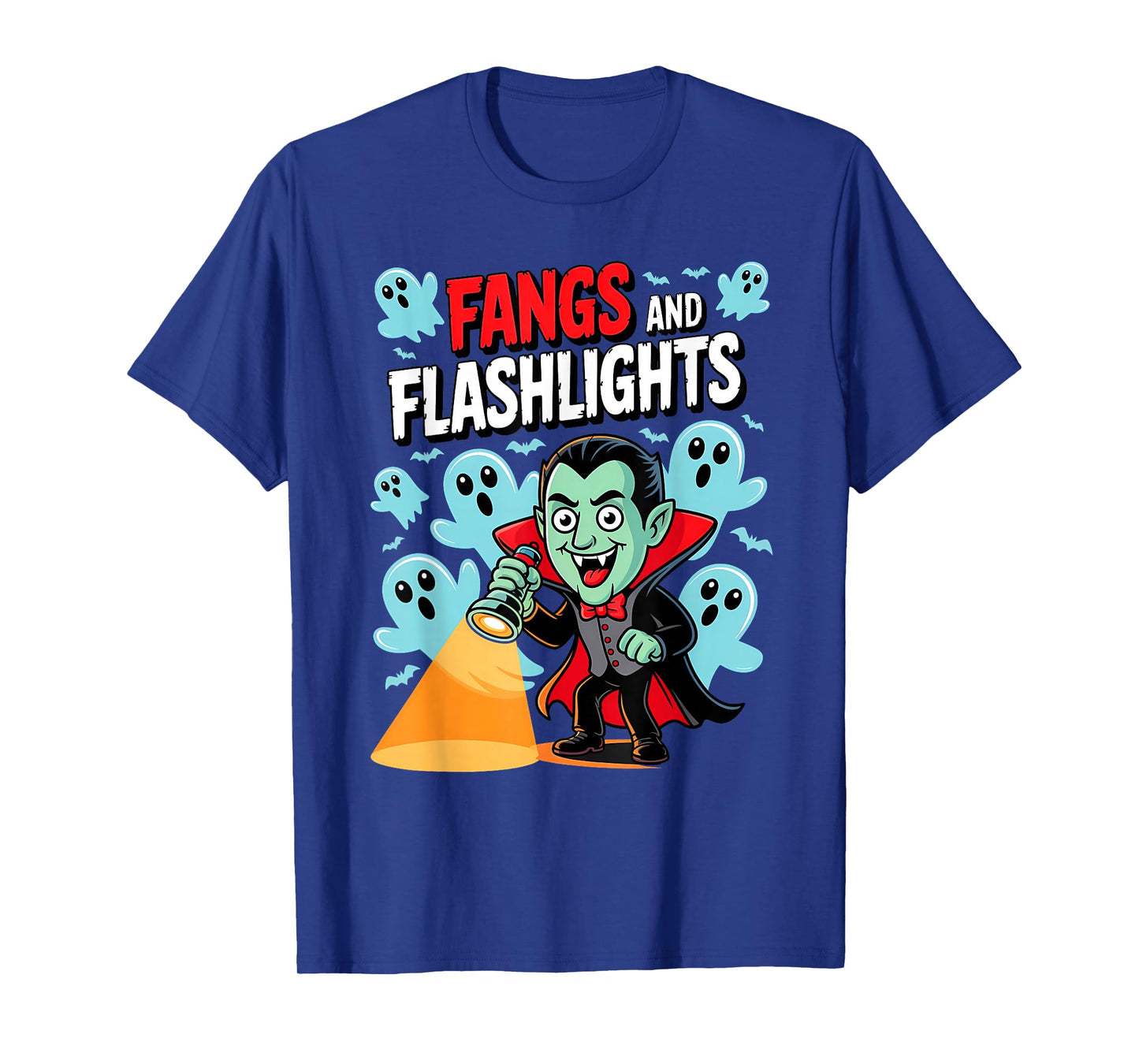 Fangs and Flashlights Funny Vampires Ghost Hunting Halloween T-Shirt