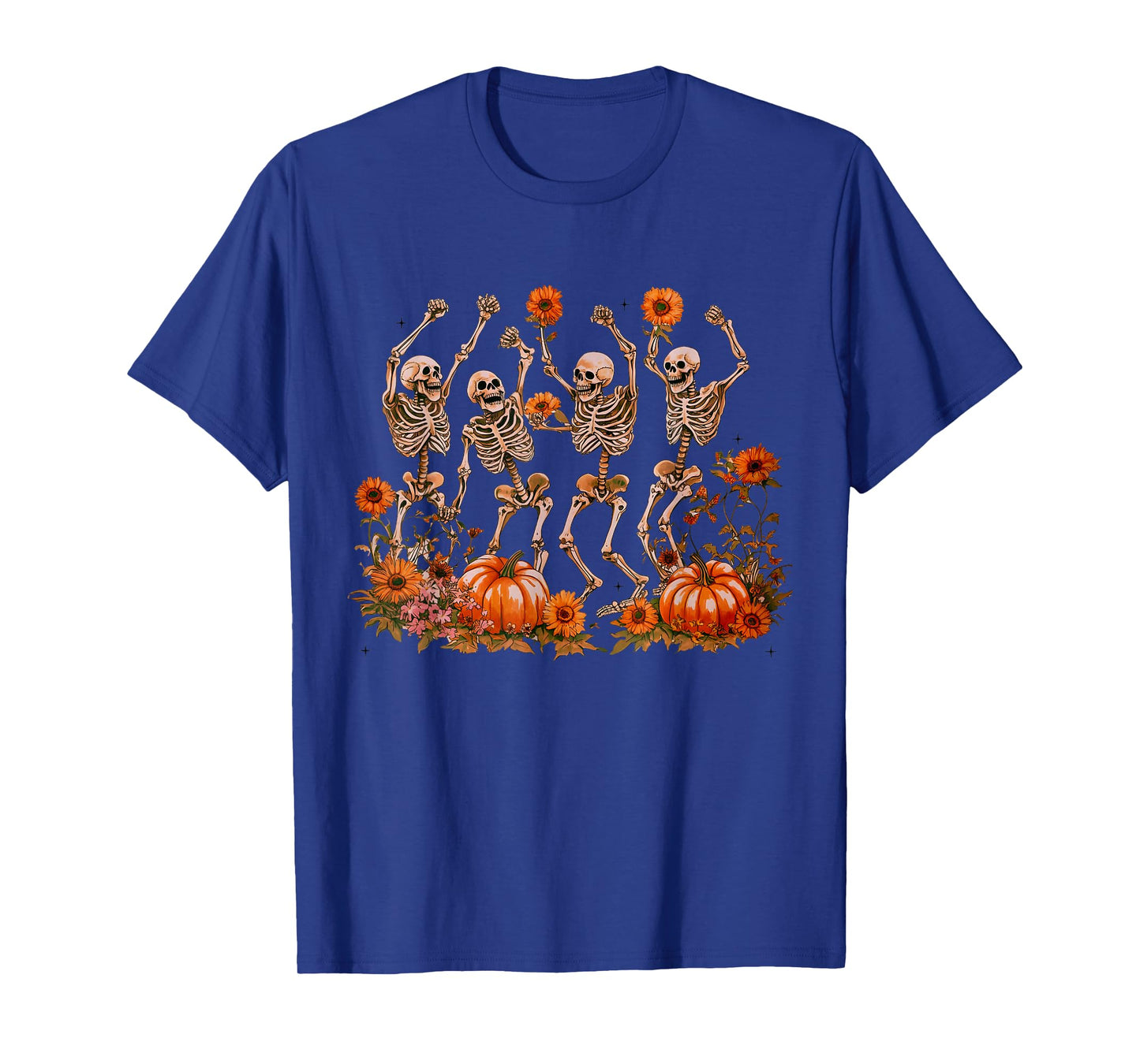Dancing Skeletons Pumpkin Floral Skeleton Flower Halloween T-Shirt