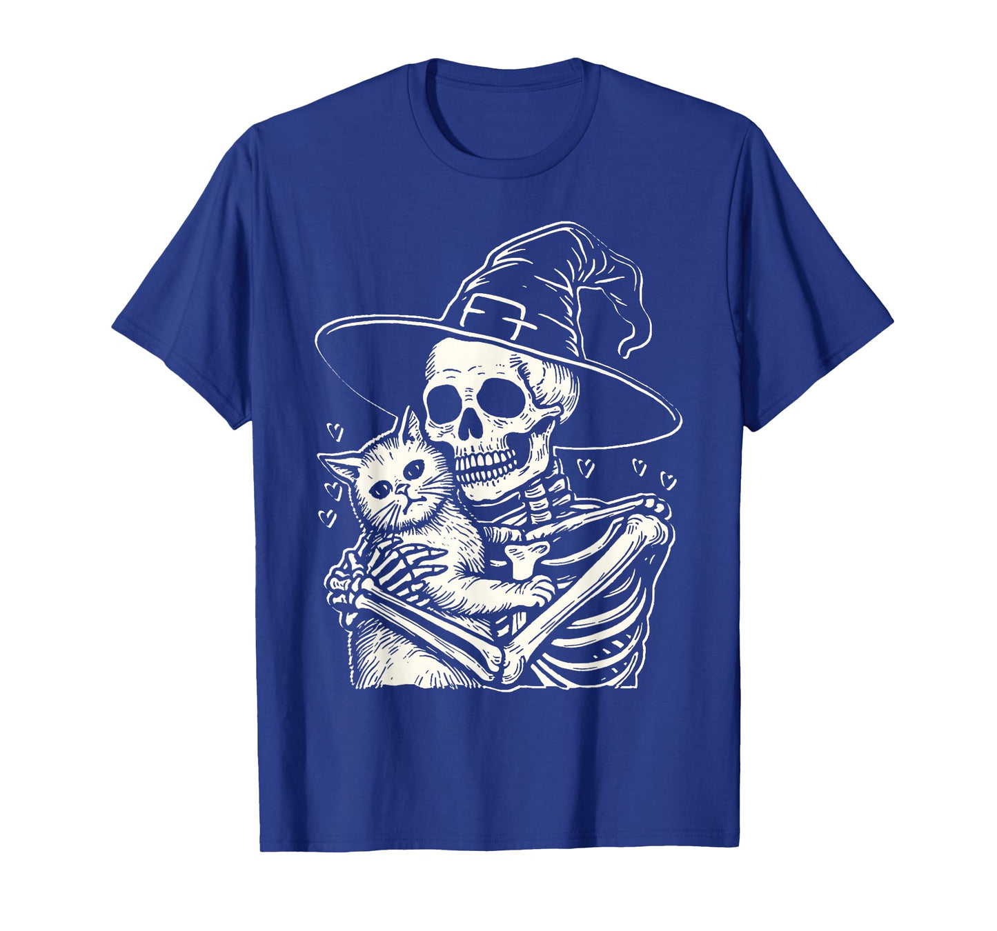 Skeleton Hugging Cat Halloween Cat Lover Skeleton Witch T-Shirt