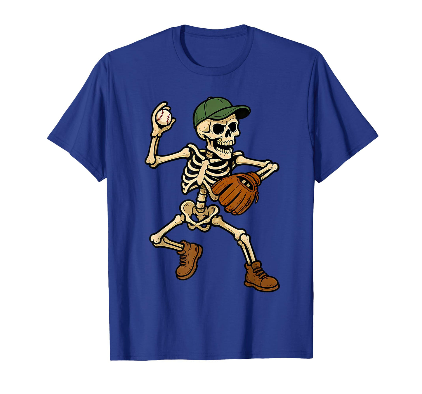 Halloween Skeleton Baseball Game Day Funny Men Boys Kids T-Shirt