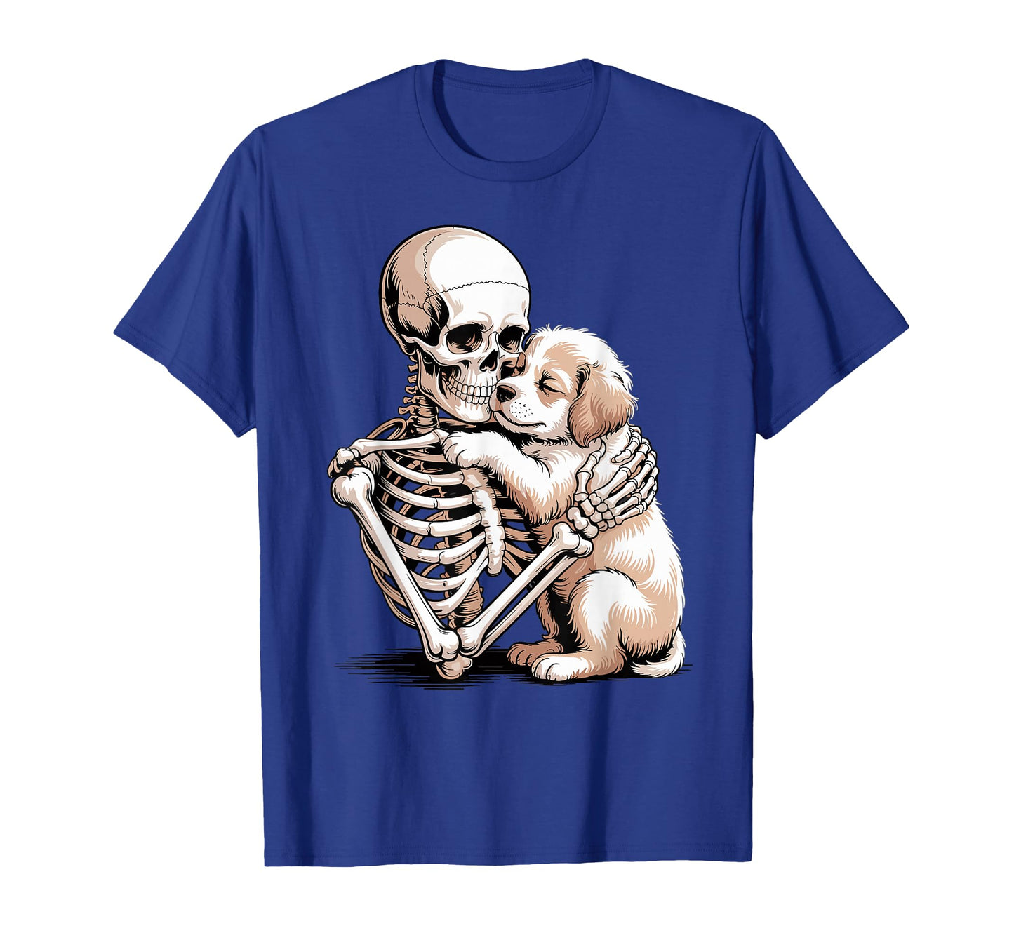 Skeleton Hugging Dog Gothic Pet Lover Design T-Shirt
