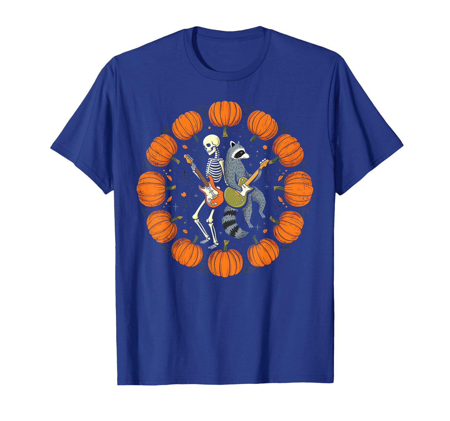 Skeleton Raccoon Rocking Pumpkin Halloween Men Women Kids T-Shirt