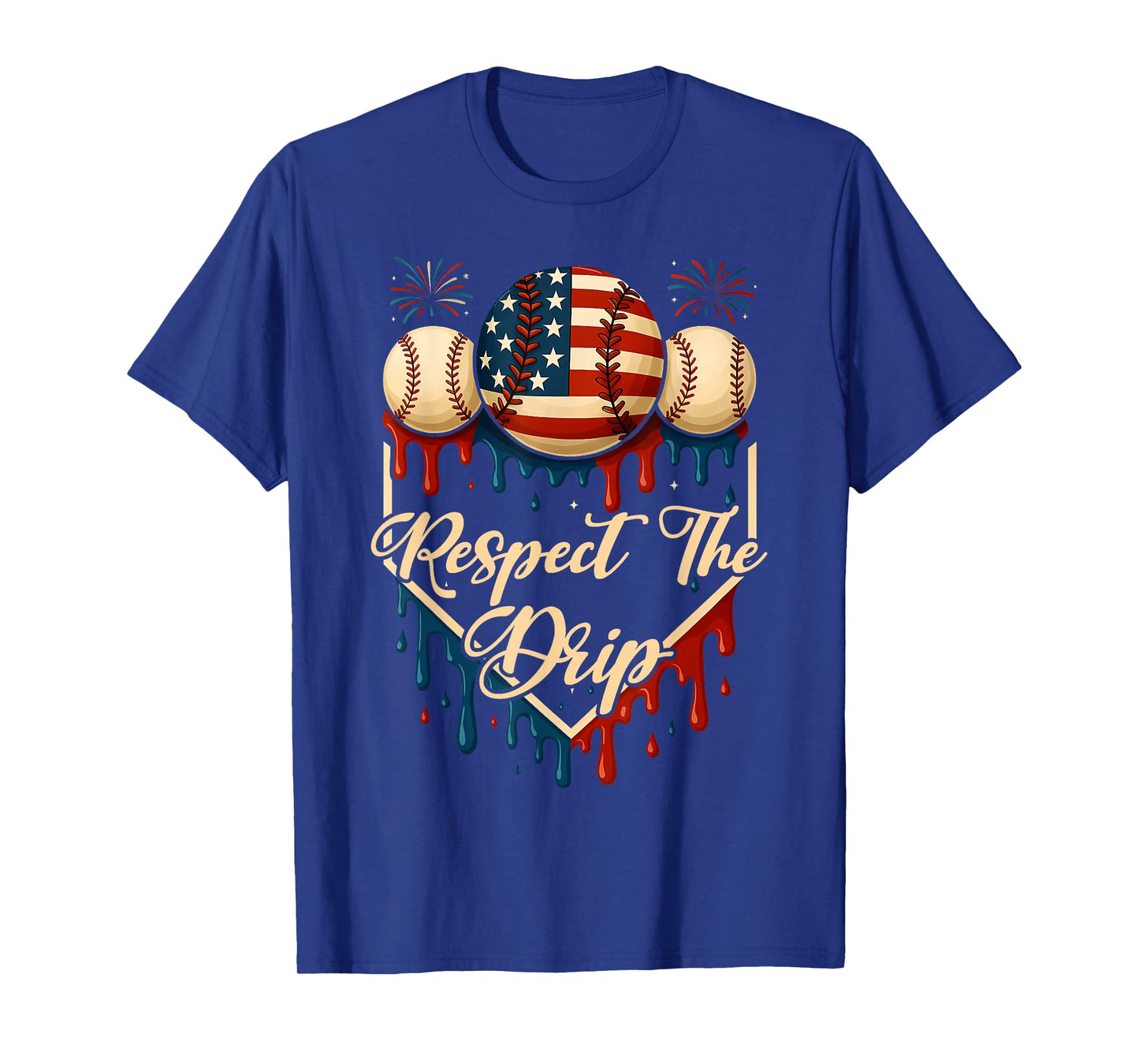Baseball Ice Cream Dripping 4th of July Respect The Drip T-Shirt
