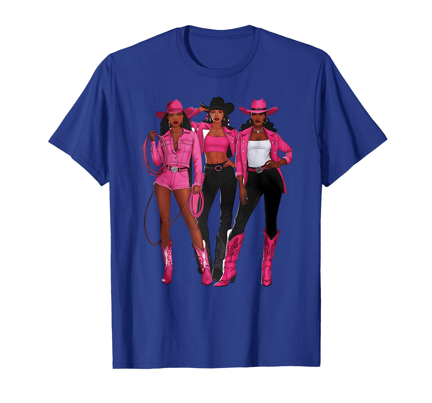 Melanin Cowgirl Pink Ribbon Breast Cancer Awareness Tee T-Shirt