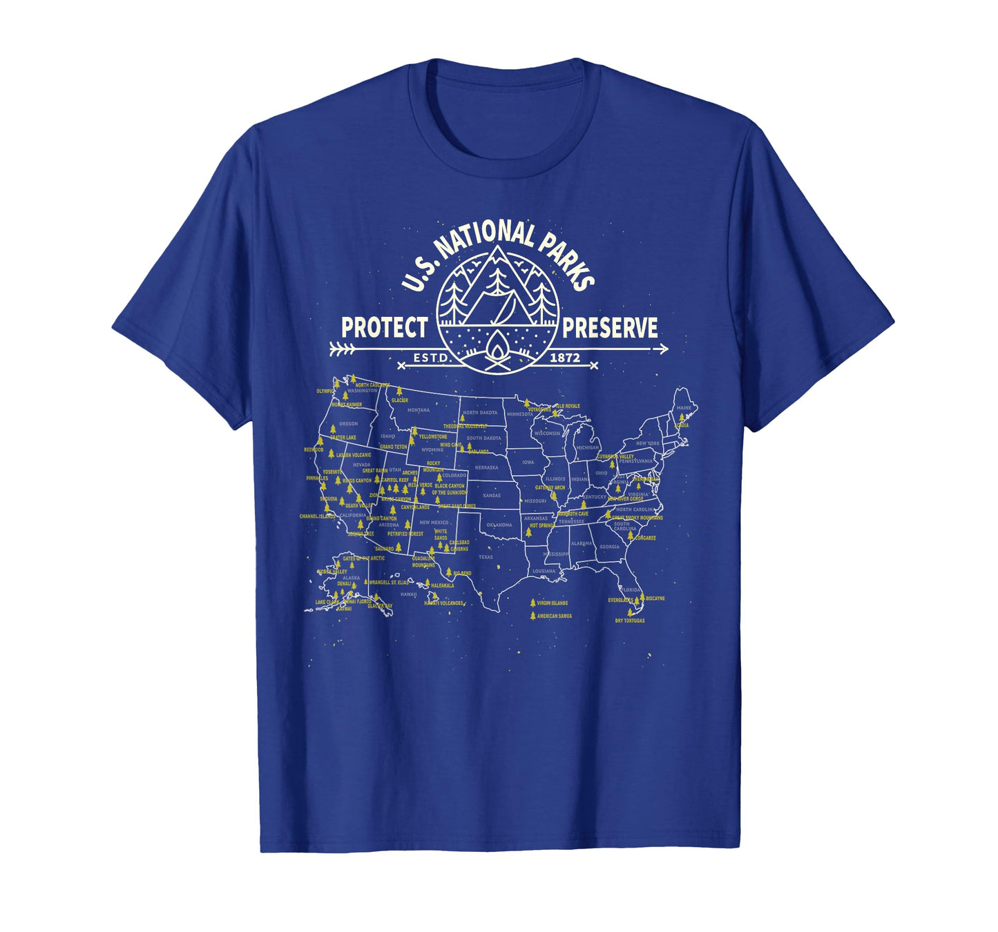 U.S. National Park Camping - All 63 US National Parks Map T-Shirt