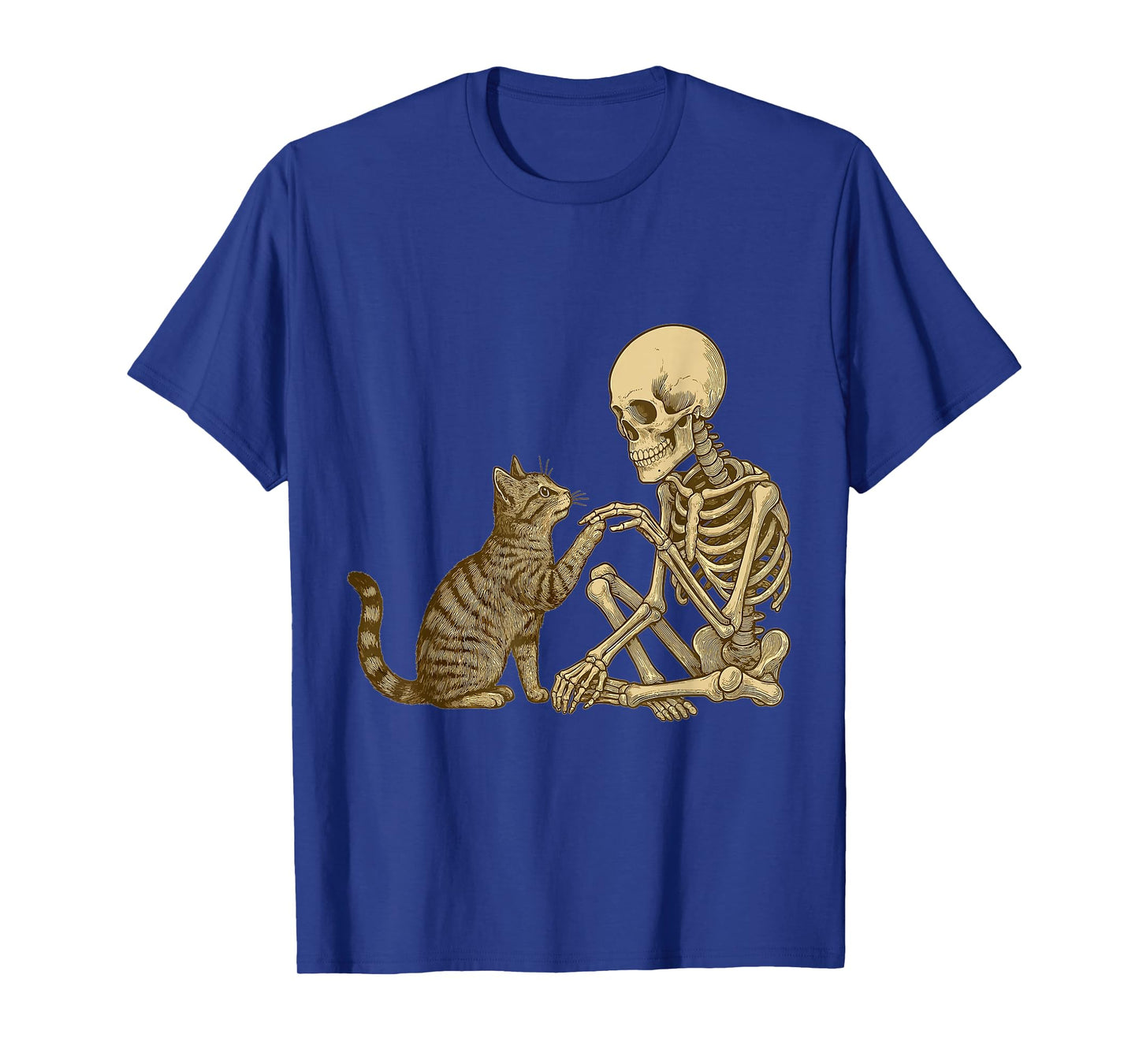 Skeleton Playing with Cat Cute Halloween Men Boys T-Shirt