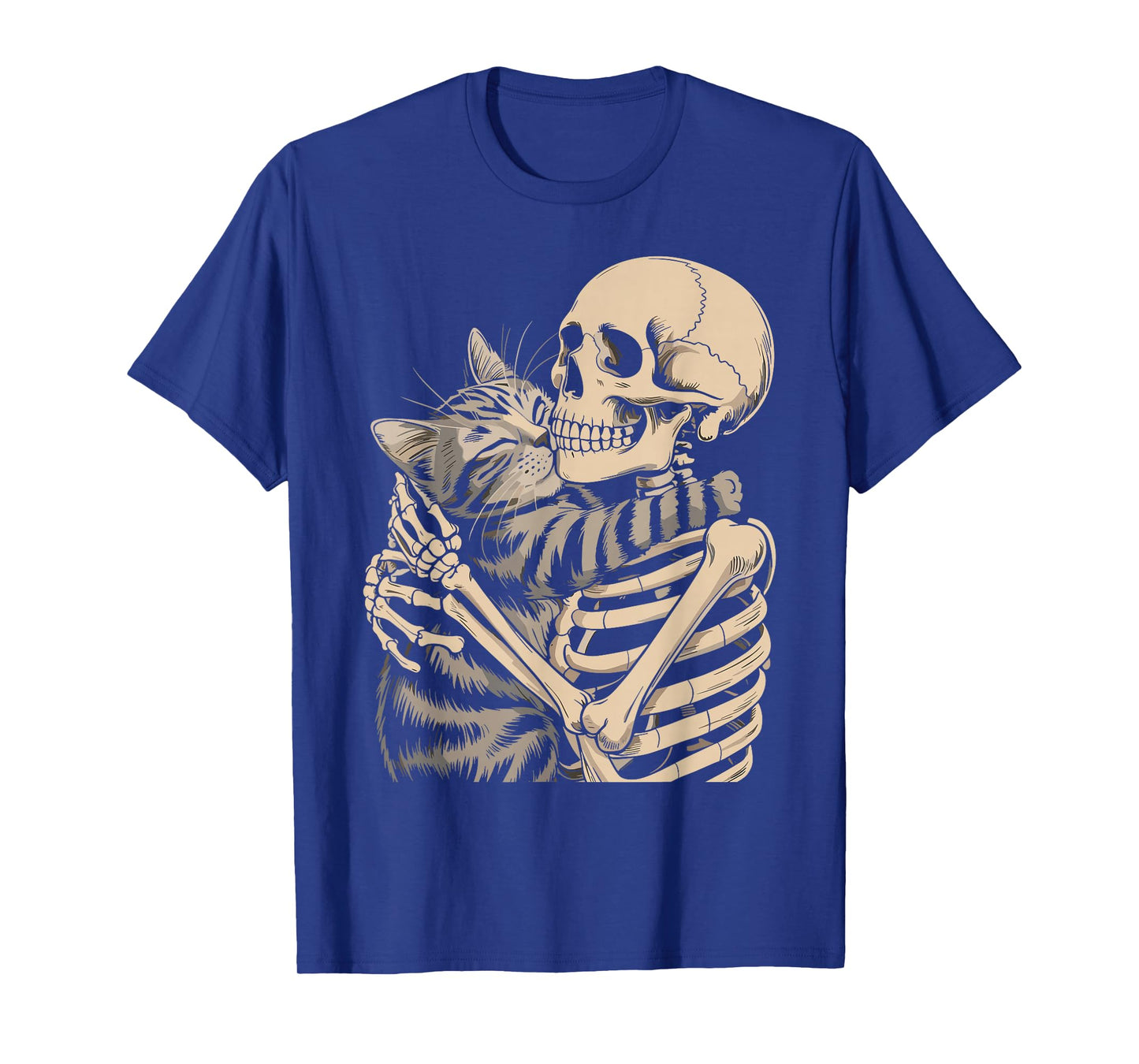 Skeleton Hugging Cat Halloween Cat Lover Cat Mom Dad T-Shirt