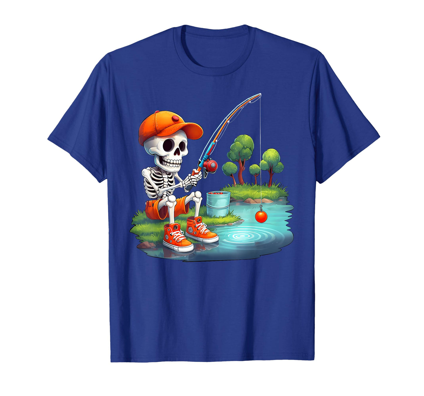 Skeleton Fishing Halloween Costume Funny Fishing Boys Kids T-Shirt