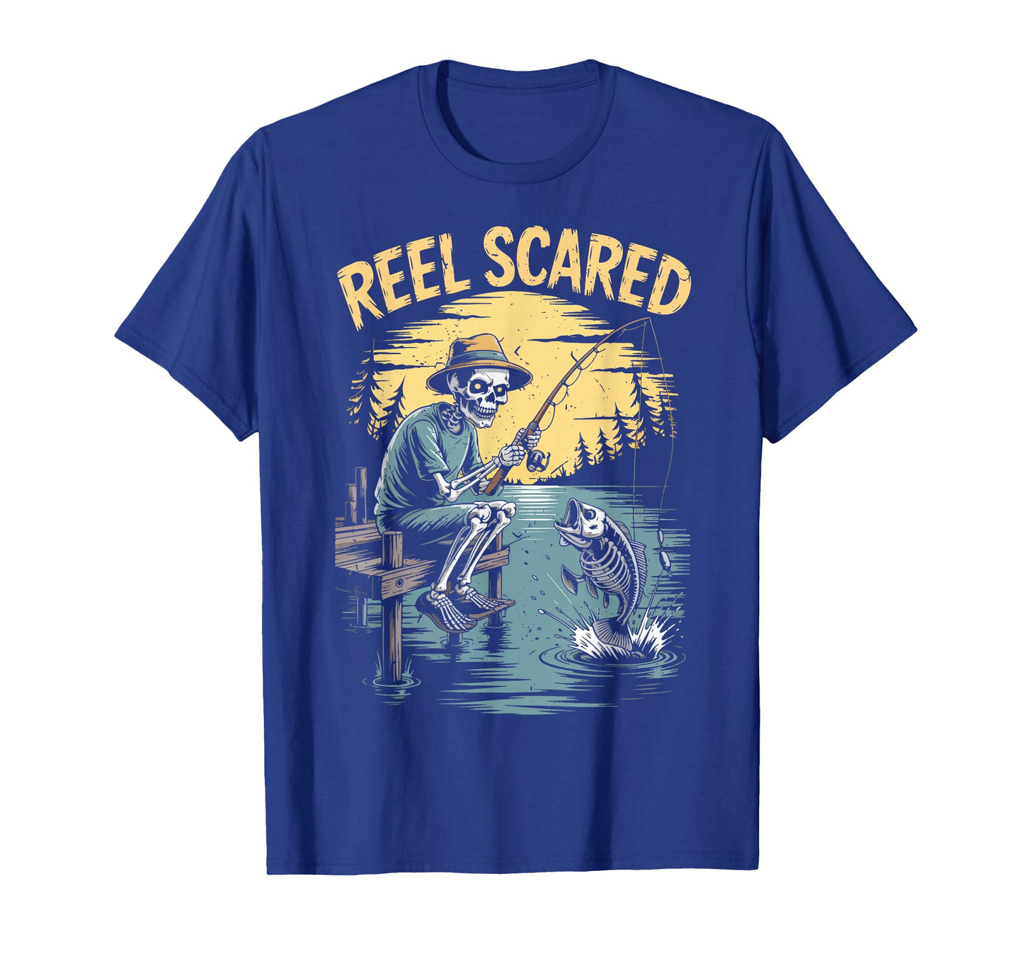 Reel Scared Skeleton Fishing Halloween Fisherman Costume T-Shirt