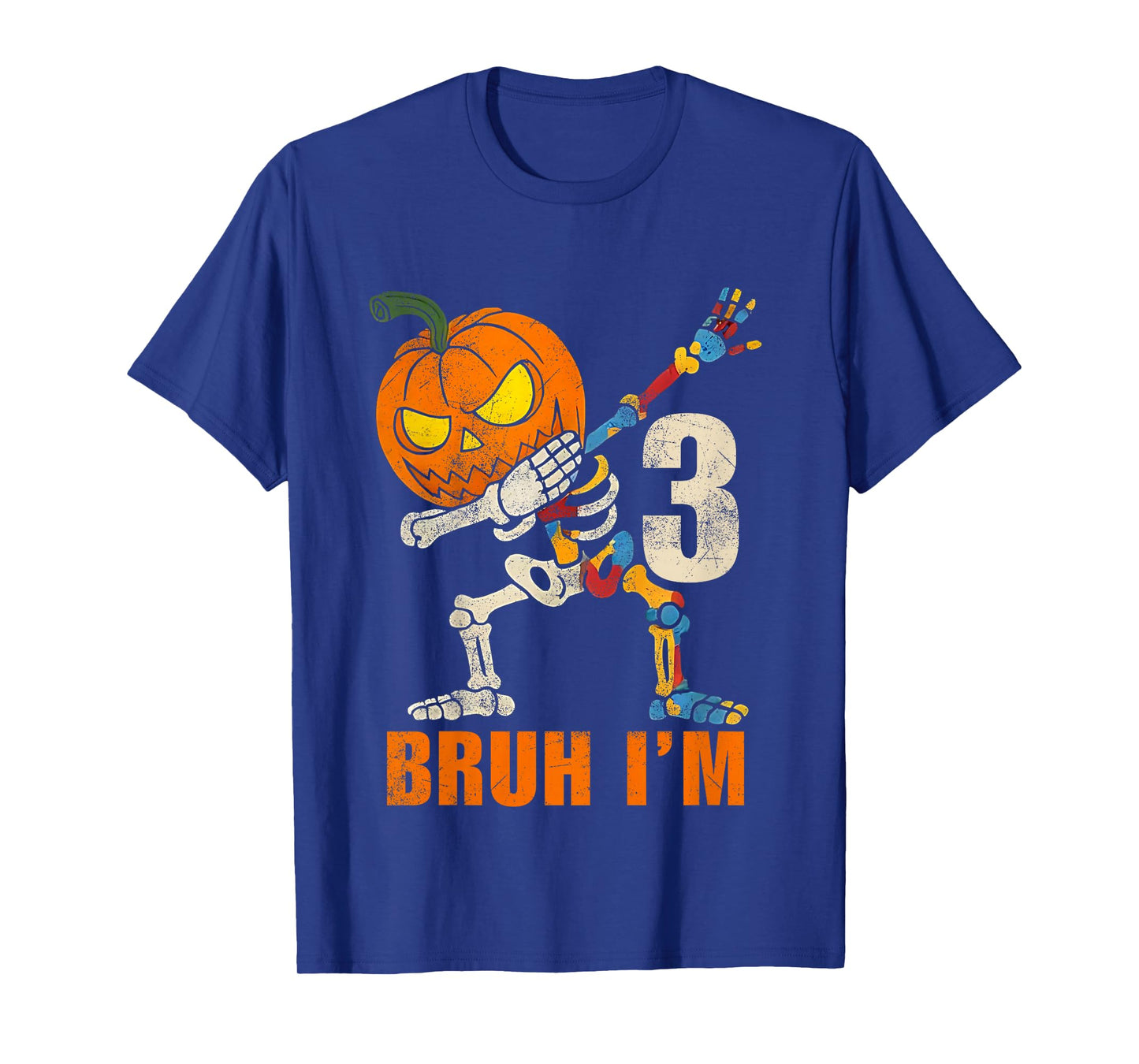 Kids Bruh I’m 3 Skeleton Autism Awareness Dabbing Halloween Boys T-Shirt