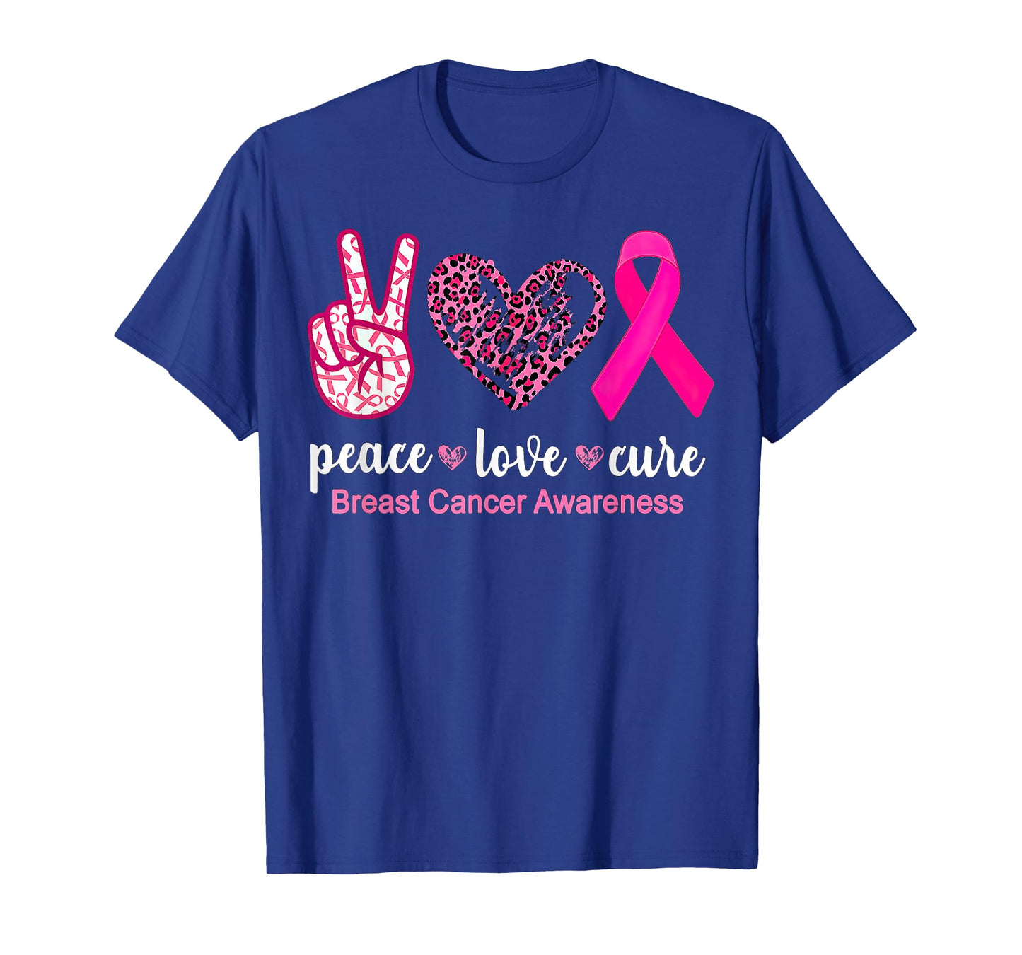 Peace Love Cure Leopard Pink Ribbon Breast Cancer Awareness T-Shirt