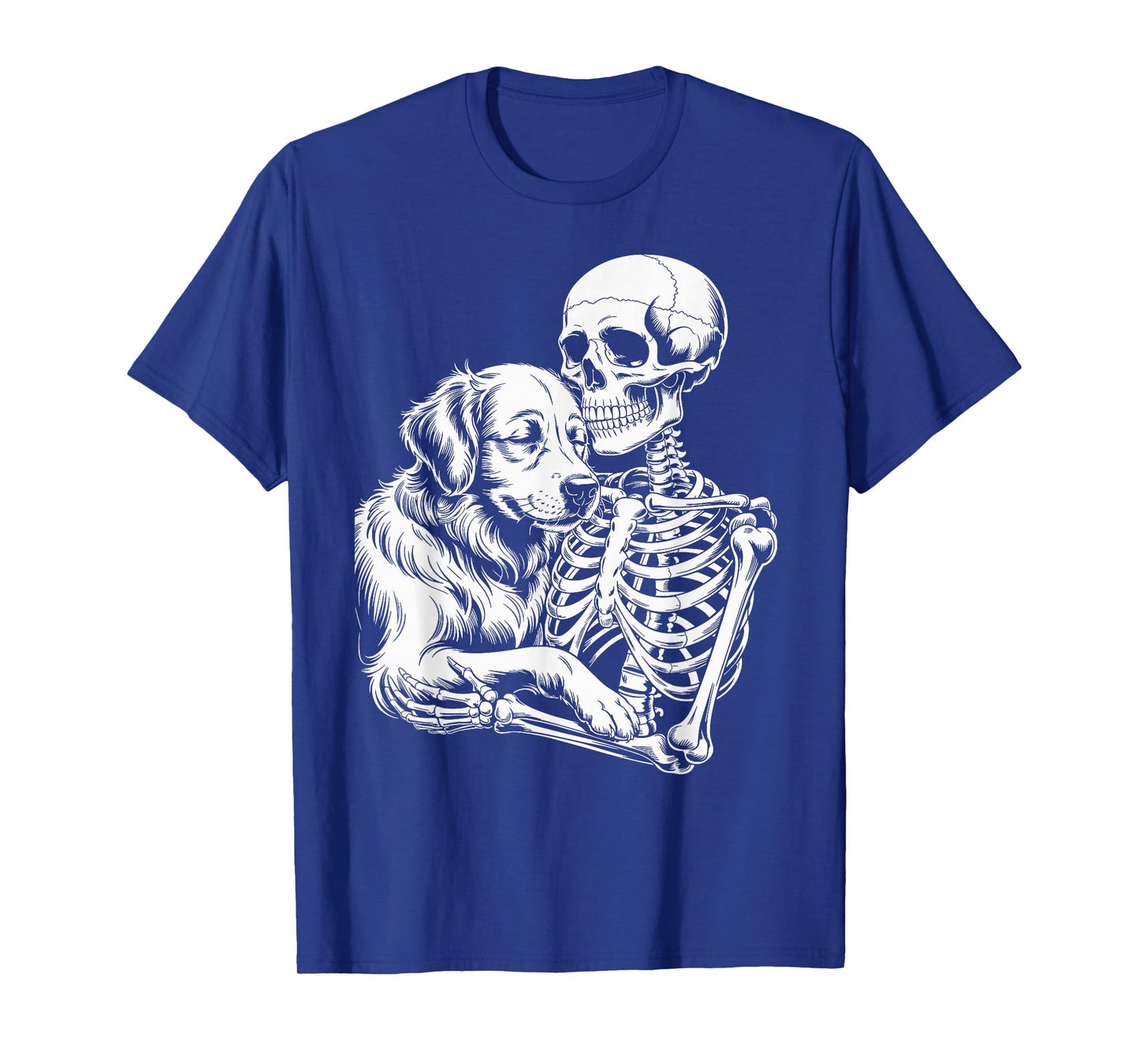 Skeleton Hugging Dog Lover Spooky Season Halloween T-Shirt