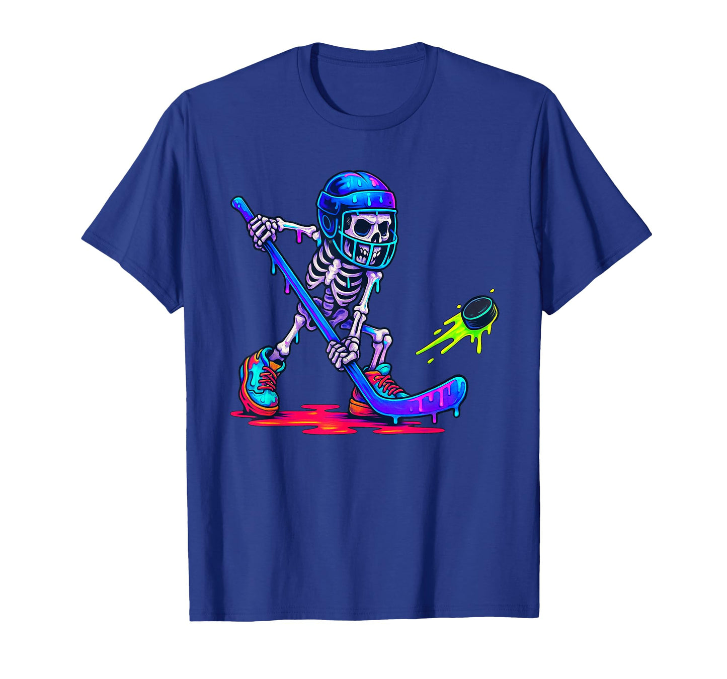 Skeleton Ice Hockey Drip Ice Cream Drip T-Shirt