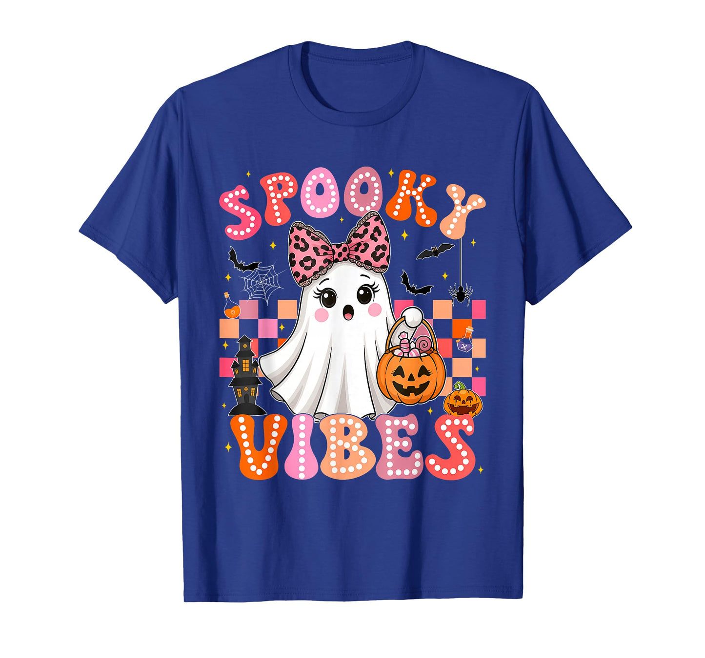 Spooky Vibes Ghost Retro Groovy Halloween Women Girls Kids T-Shirt