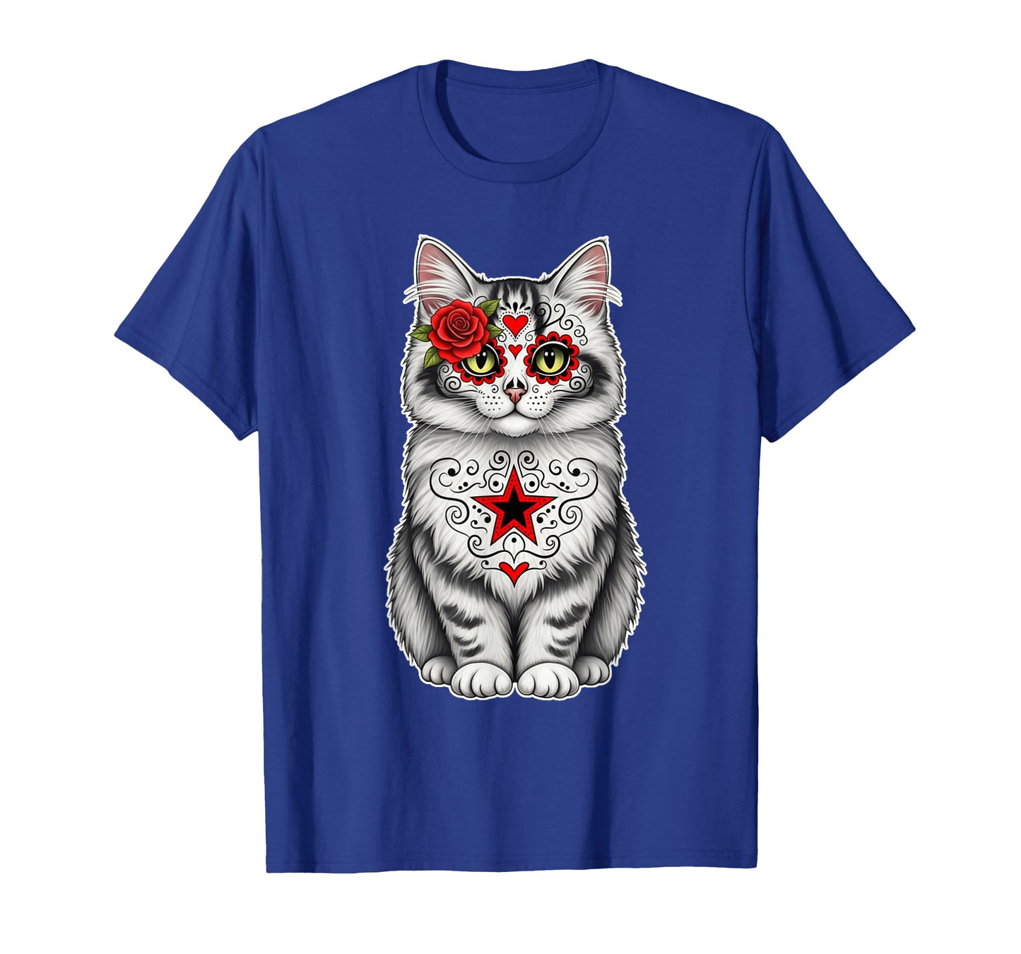 Sugar Skull Cat Halloween Kitten Graphic T-Shirt