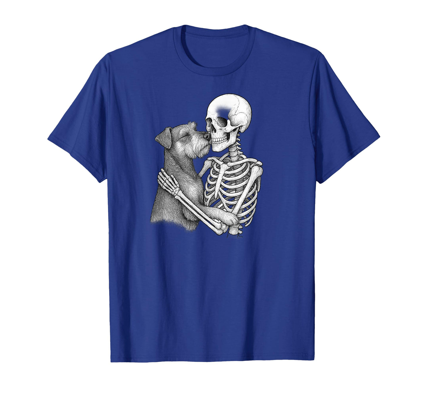 Skeleton Hugging Miniature Schnauzer Dog Halloween T-Shirt