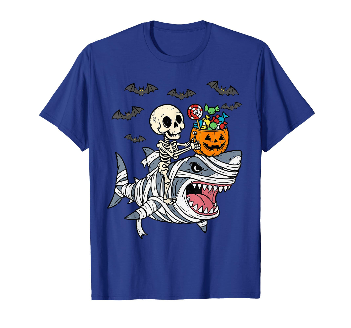 Skeleton Riding Mummy Shark Halloween Boys Toddler Kids T-Shirt