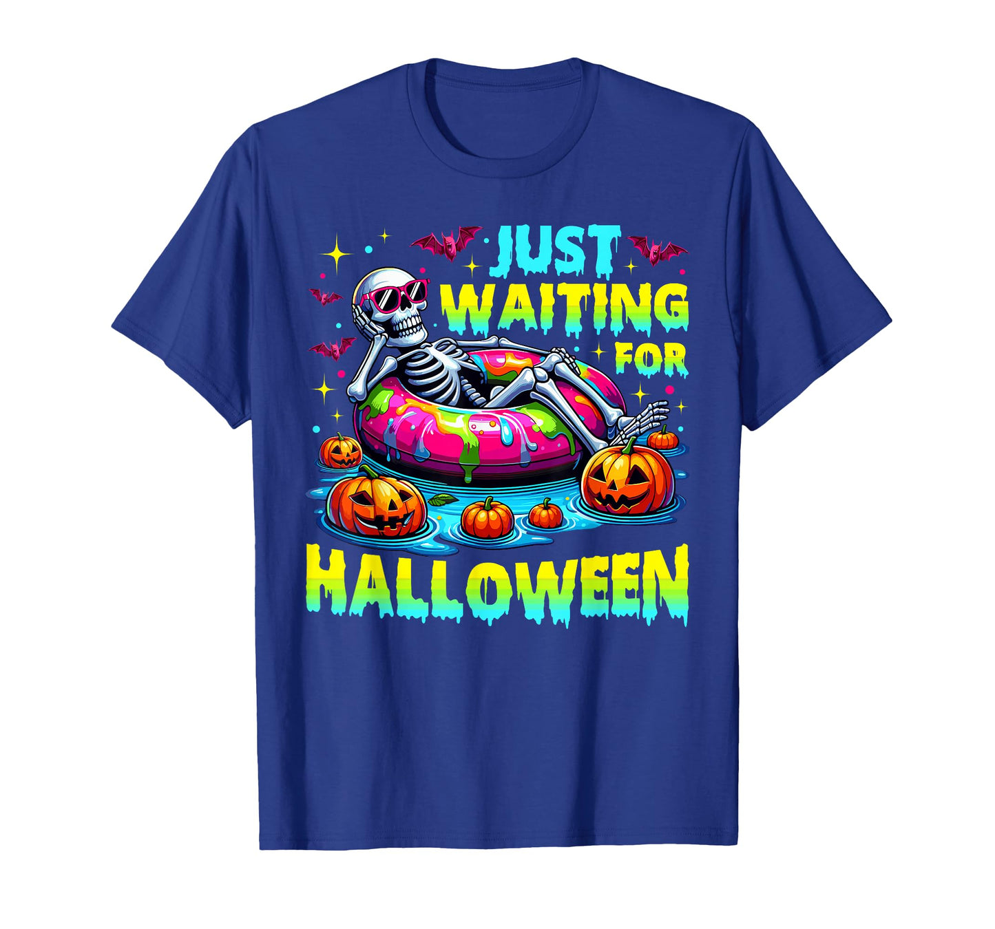 Retro Just Waiting for Halloween Skeleton On Float Summer T-Shirt