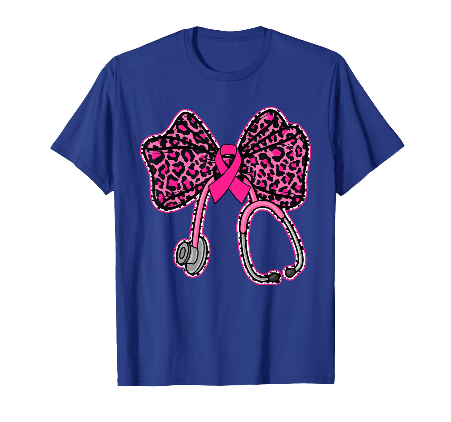 Leopard Coquette Bow Pink Stethoscope Nurse Breast Cancer T-Shirt