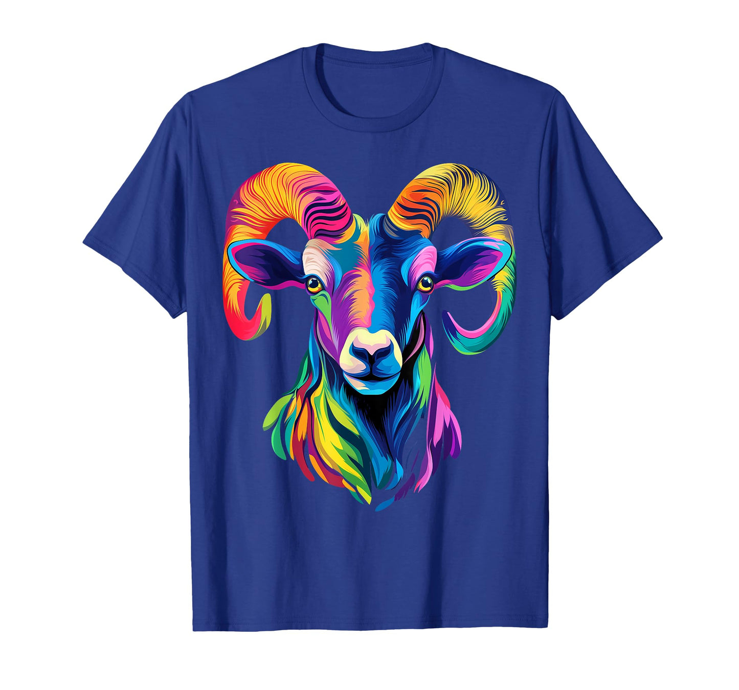 Colorful Bighorn Sheep Face Animal Lover Men Women Black T-Shirt