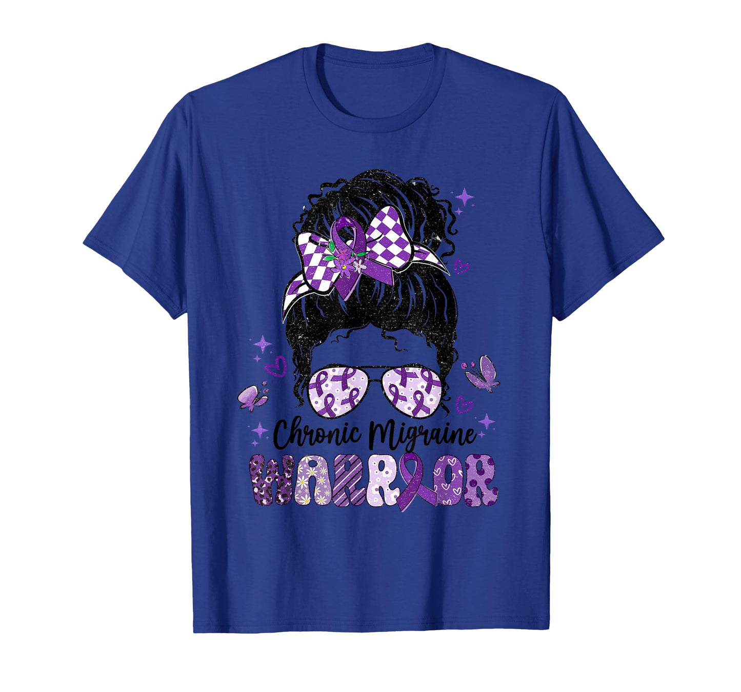 Warrior Messy Bun Red Purple Ribbon Chronic Migraine T-Shirt
