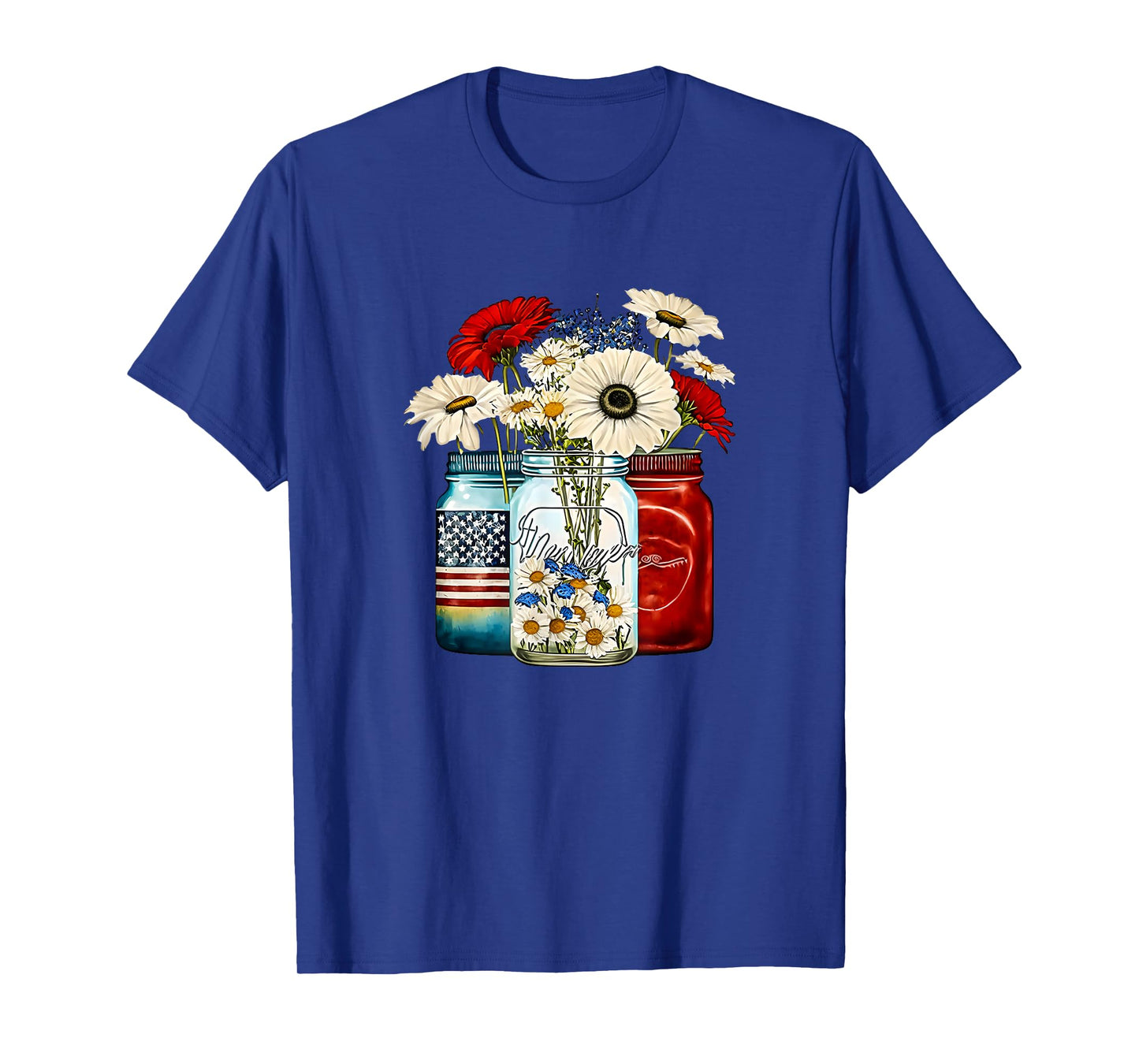 American Patriotic USA Flag Jars with Daisy 4th Of July T-Shirt for Women Men
