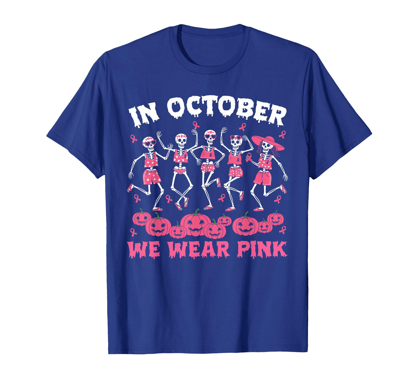 Breast Cancer Halloween in October We Wear Pink Skeleton T-Shirt