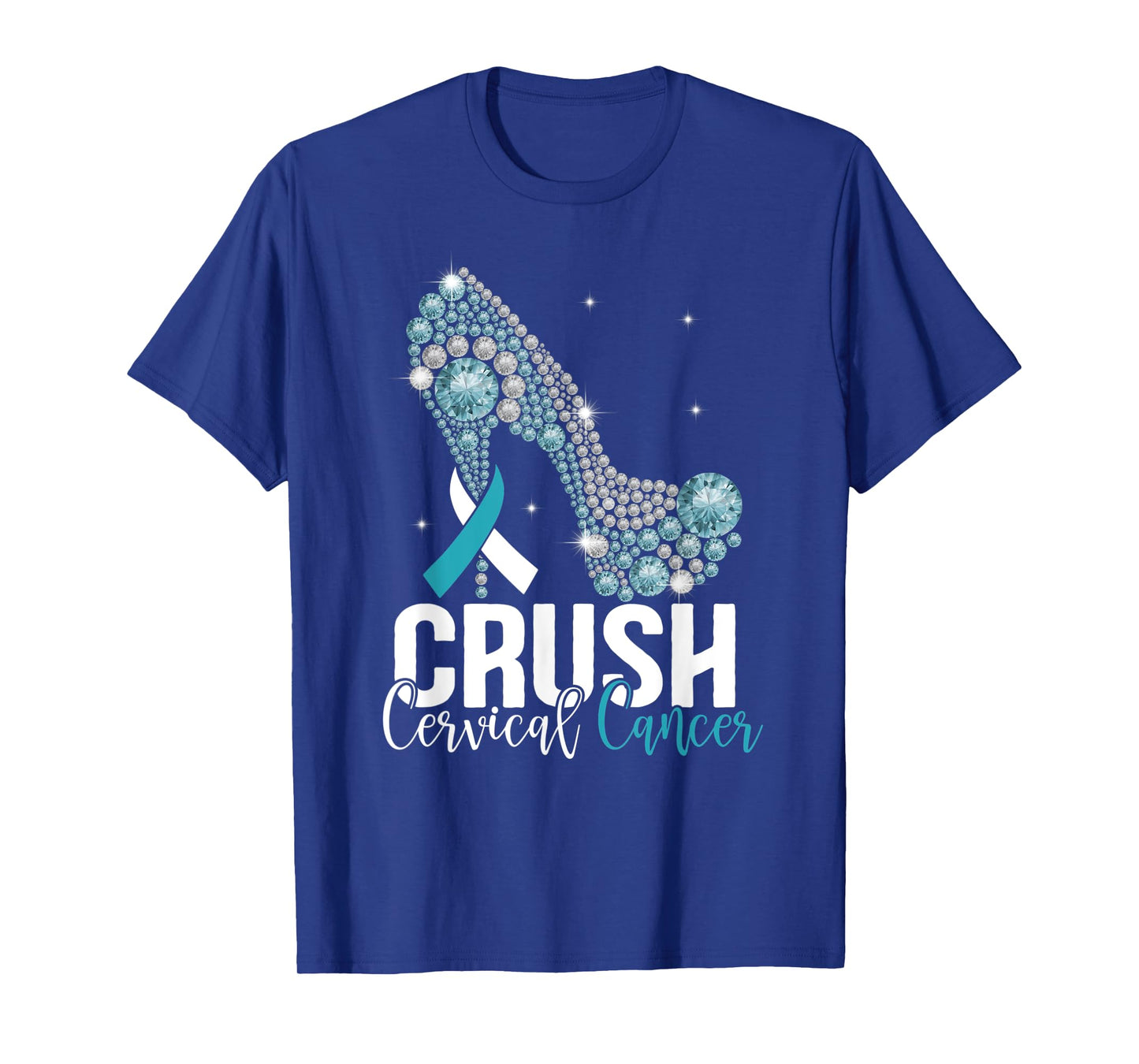 Crush Cervical Cancer White and Teal Ribbon High Heels T-Shirt