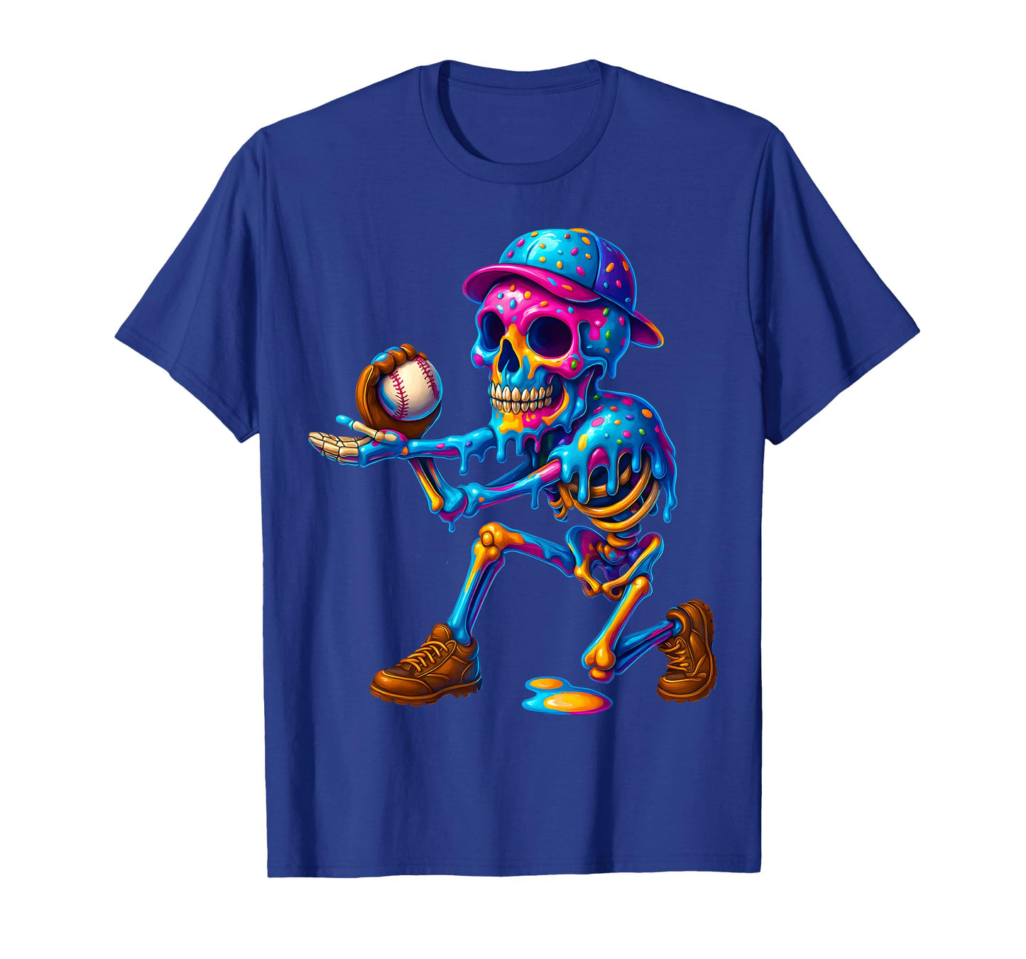Funny Baseball Skeleton Ice Cream Drip Baseball Boys Youth T-Shirt