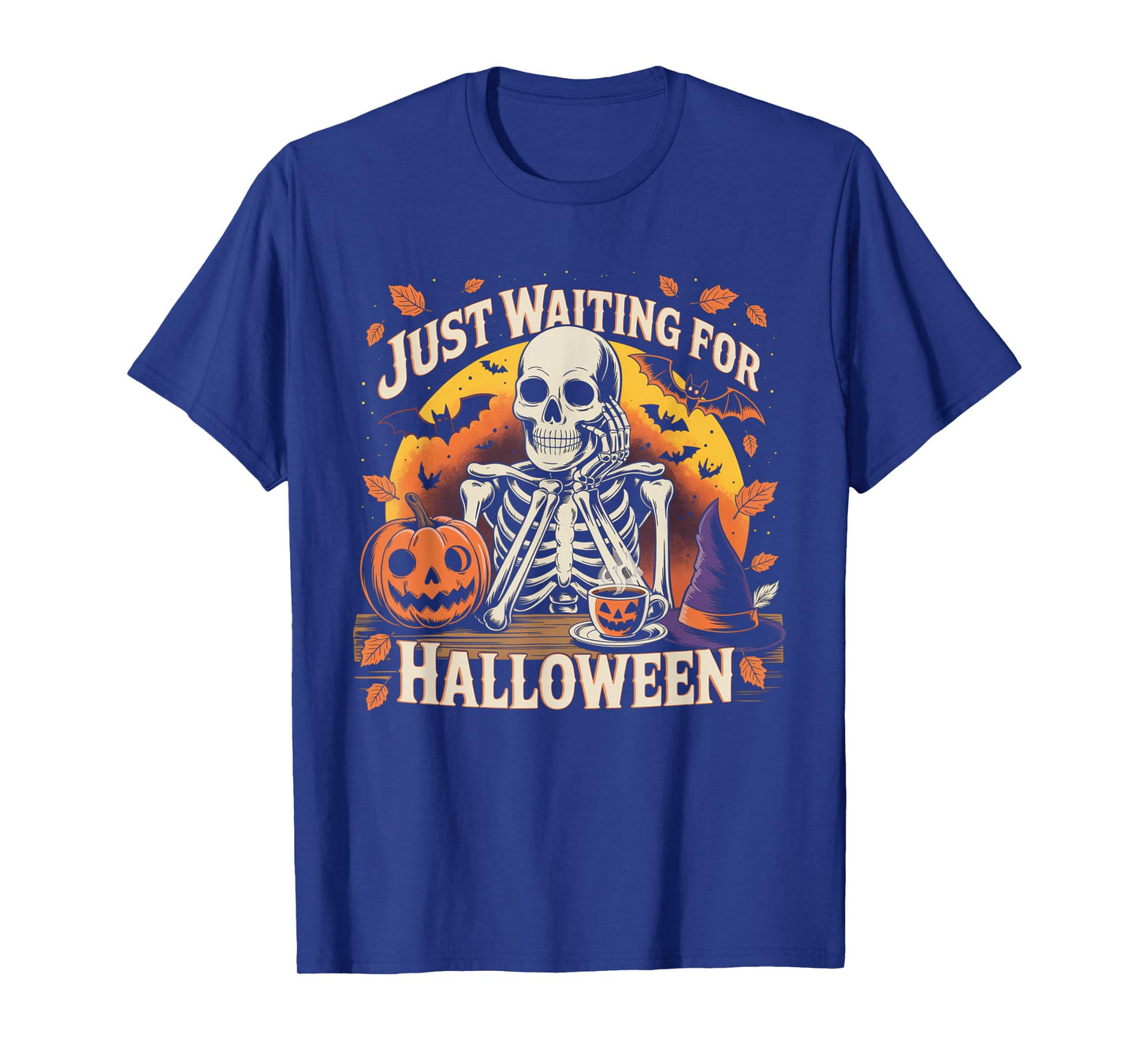 Just Waiting for Halloween Skeleton Coffee Jack Or Lantern T-Shirt