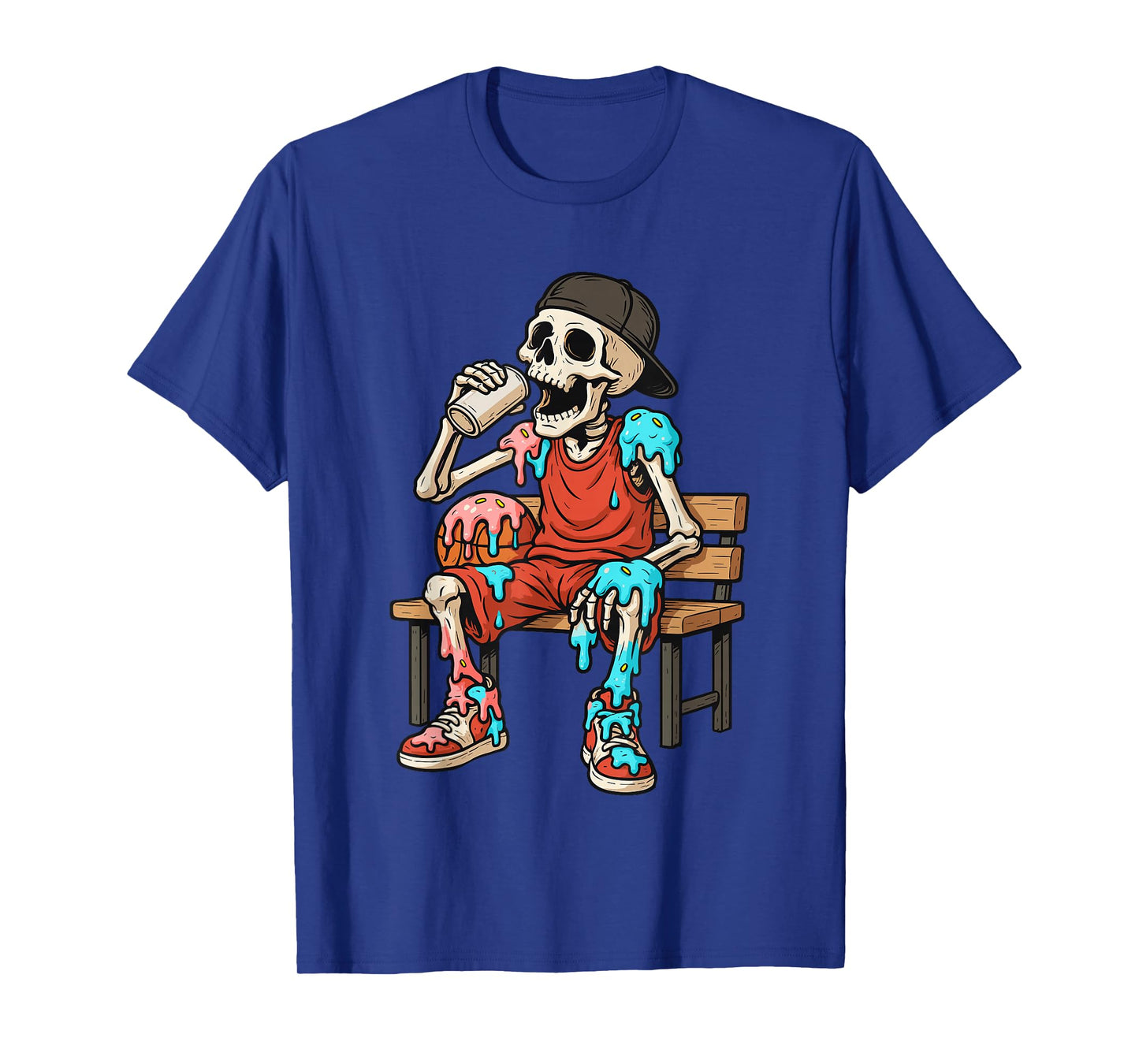 Funny Basketball Skeleton Drip Ice Cream Drip for Boys Youth T-Shirt