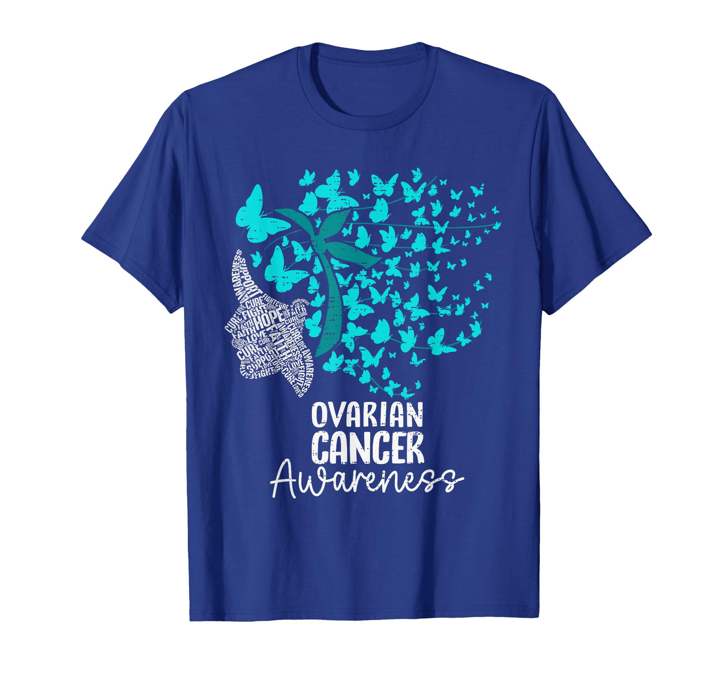 Ovarian Cancer Awareness Butterfly Hair Ribbon Teal Womens T-Shirt