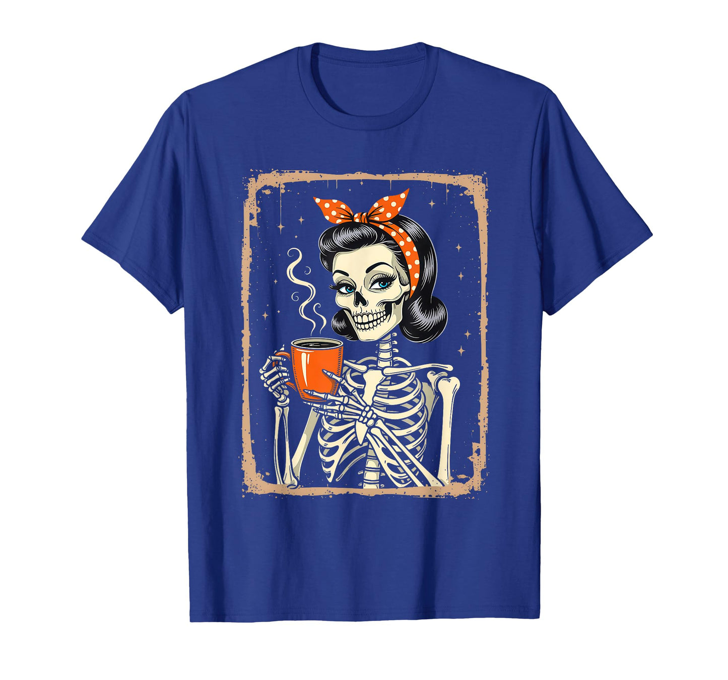 Vintage Skeleton Drinking Coffee Halloween Women T-Shirt