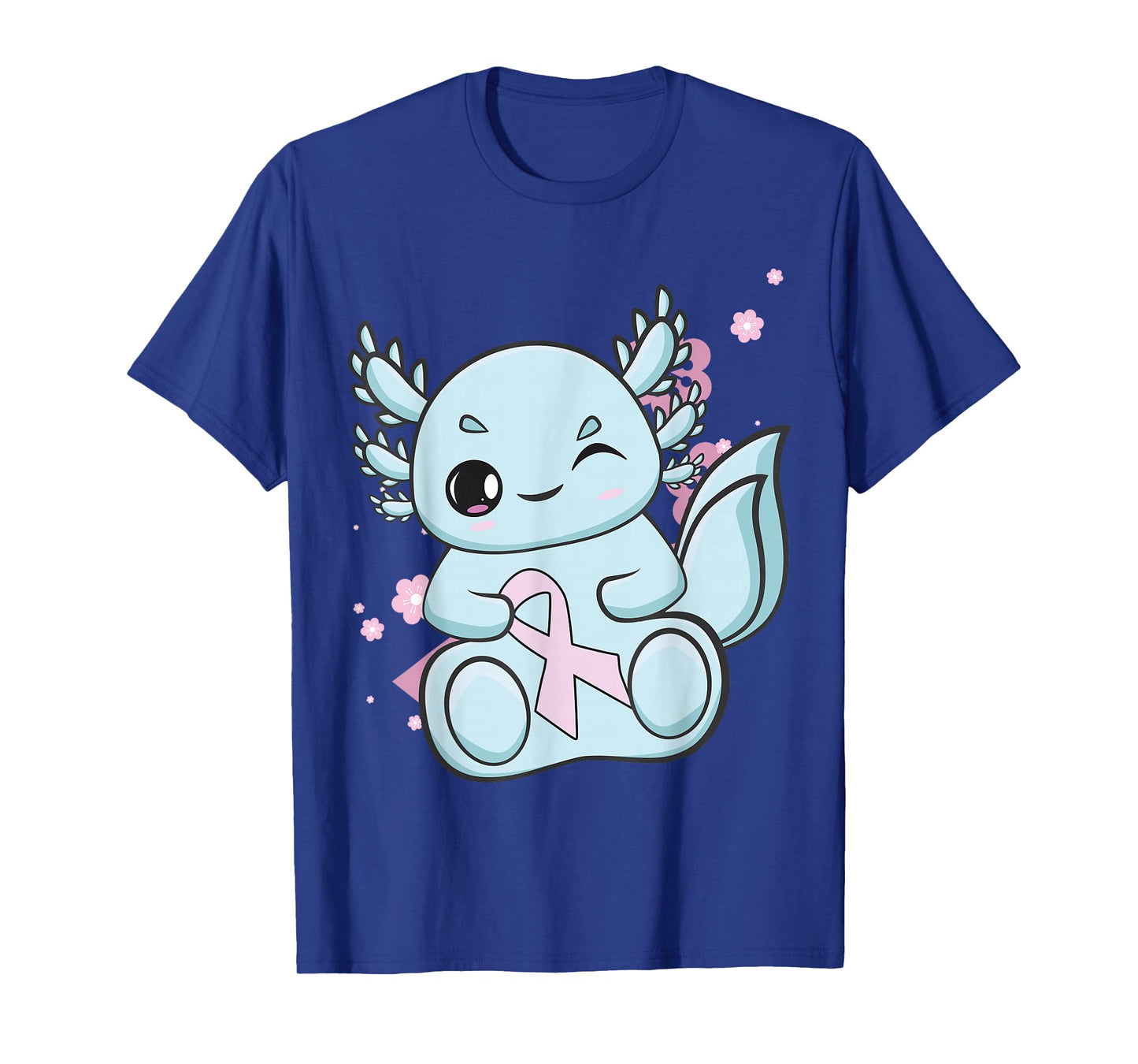 Blue Axolotl With Pink Ribbon For Breast Cancer Awareness T-Shirt