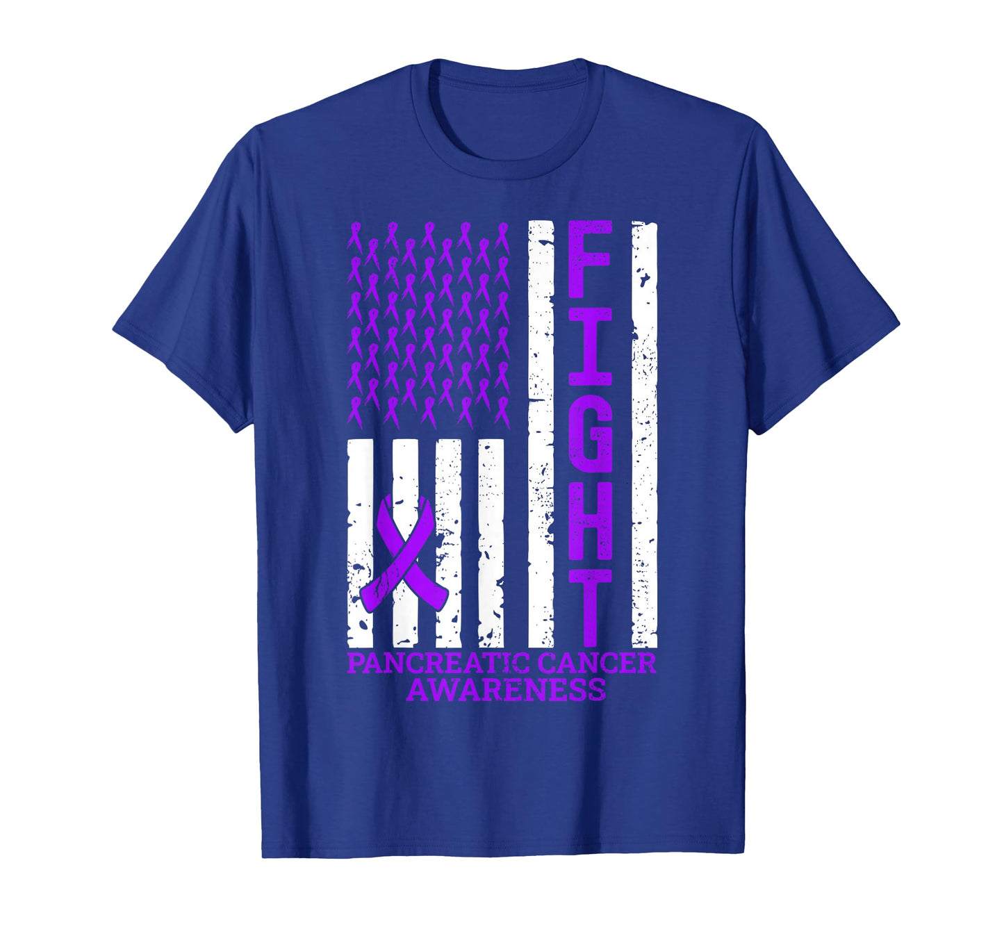 Fight Purple Ribbon Flag Pancreatic Cancer Awareness Support T-Shirt